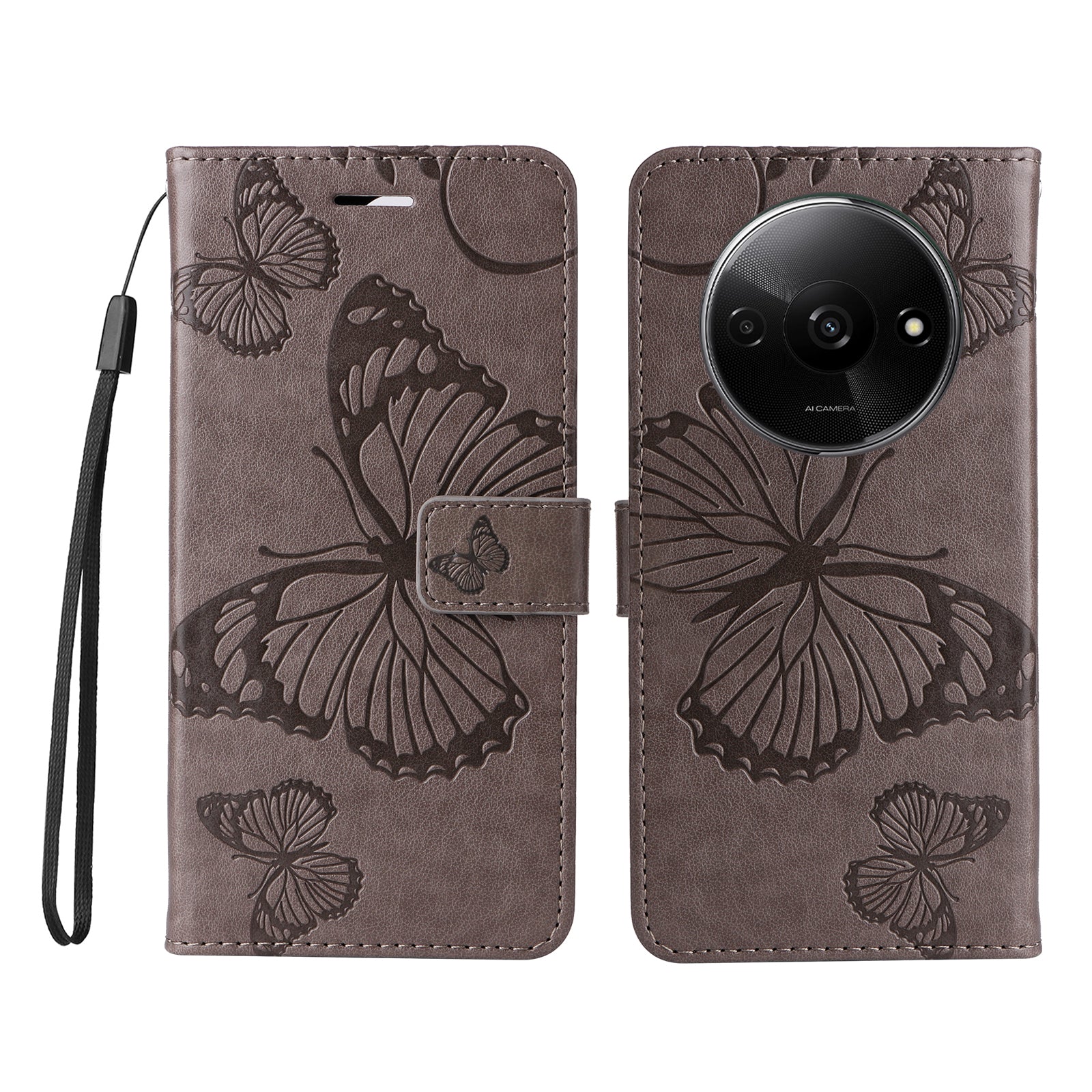 KT Imprinting Flower Series-2 For Xiaomi Redmi A3 / Poco C61 4G Case Card Holder Wrist Strap Leather Phone Cover