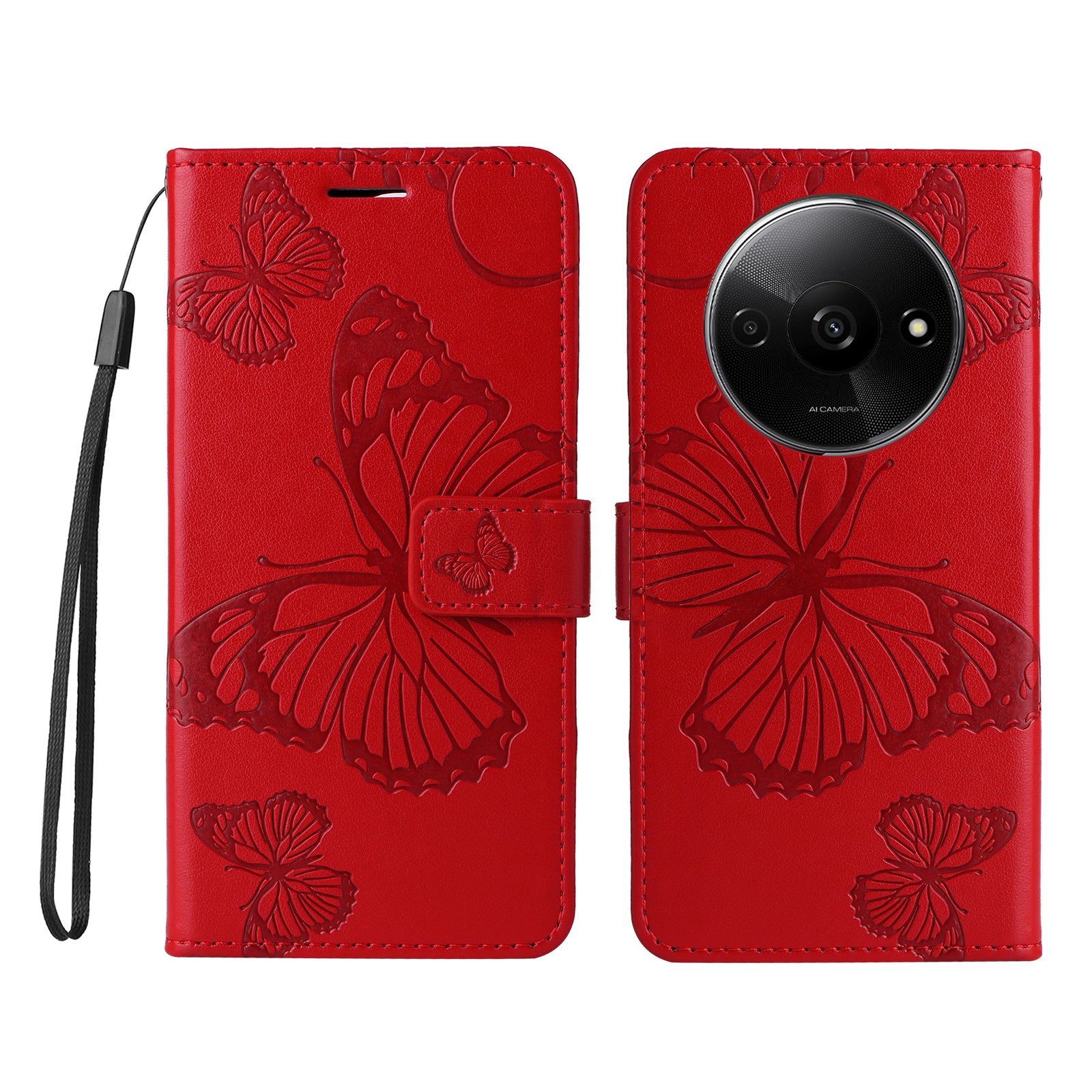 KT Imprinting Flower Series-2 For Xiaomi Redmi A3 / Poco C61 4G Case Card Holder Wrist Strap Leather Phone Cover