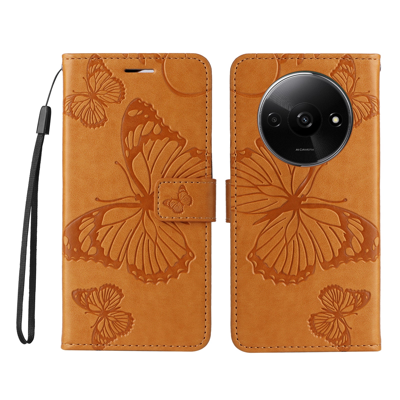 KT Imprinting Flower Series-2 For Xiaomi Redmi A3 / Poco C61 4G Case Card Holder Wrist Strap Leather Phone Cover