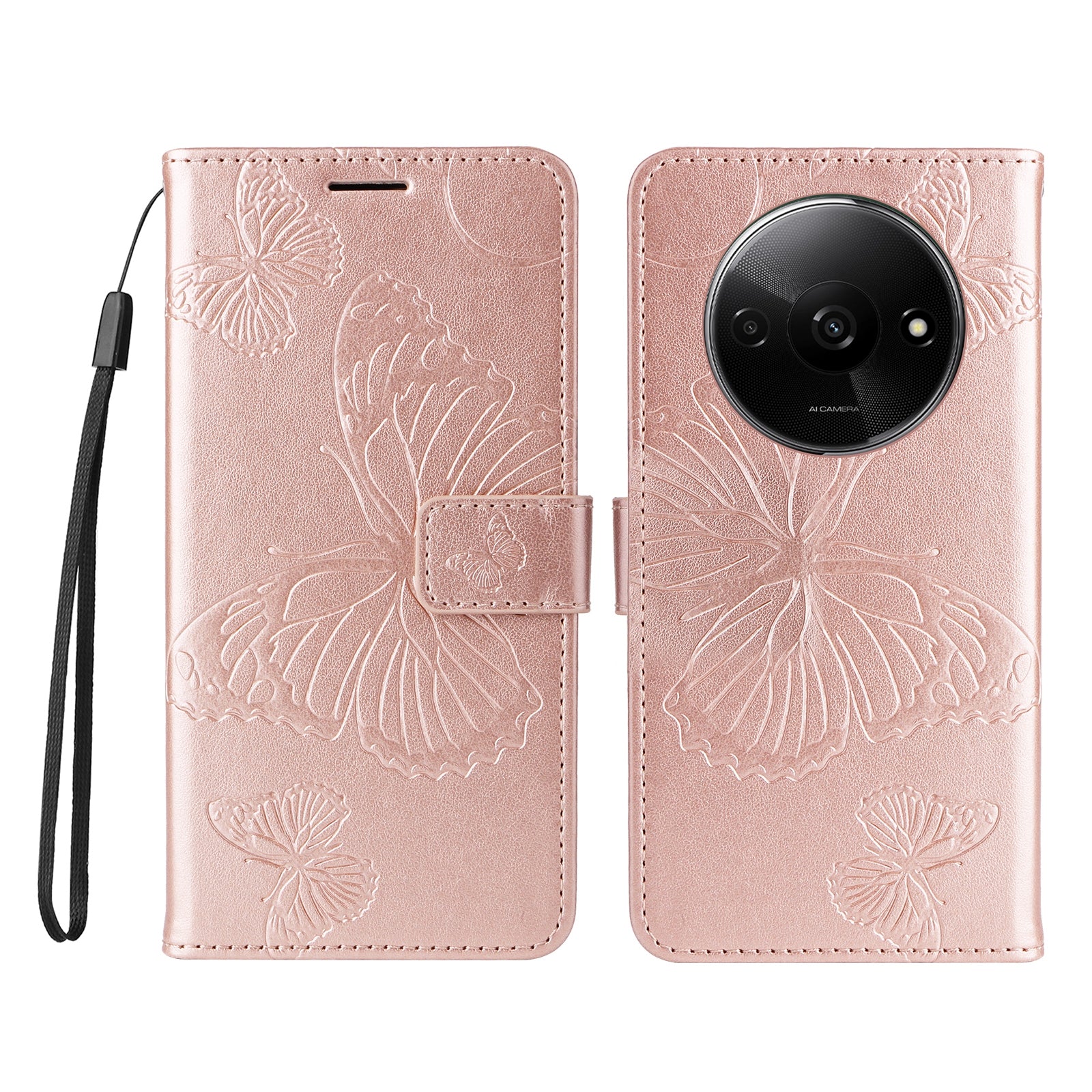KT Imprinting Flower Series-2 For Xiaomi Redmi A3 / Poco C61 4G Case Card Holder Wrist Strap Leather Phone Cover