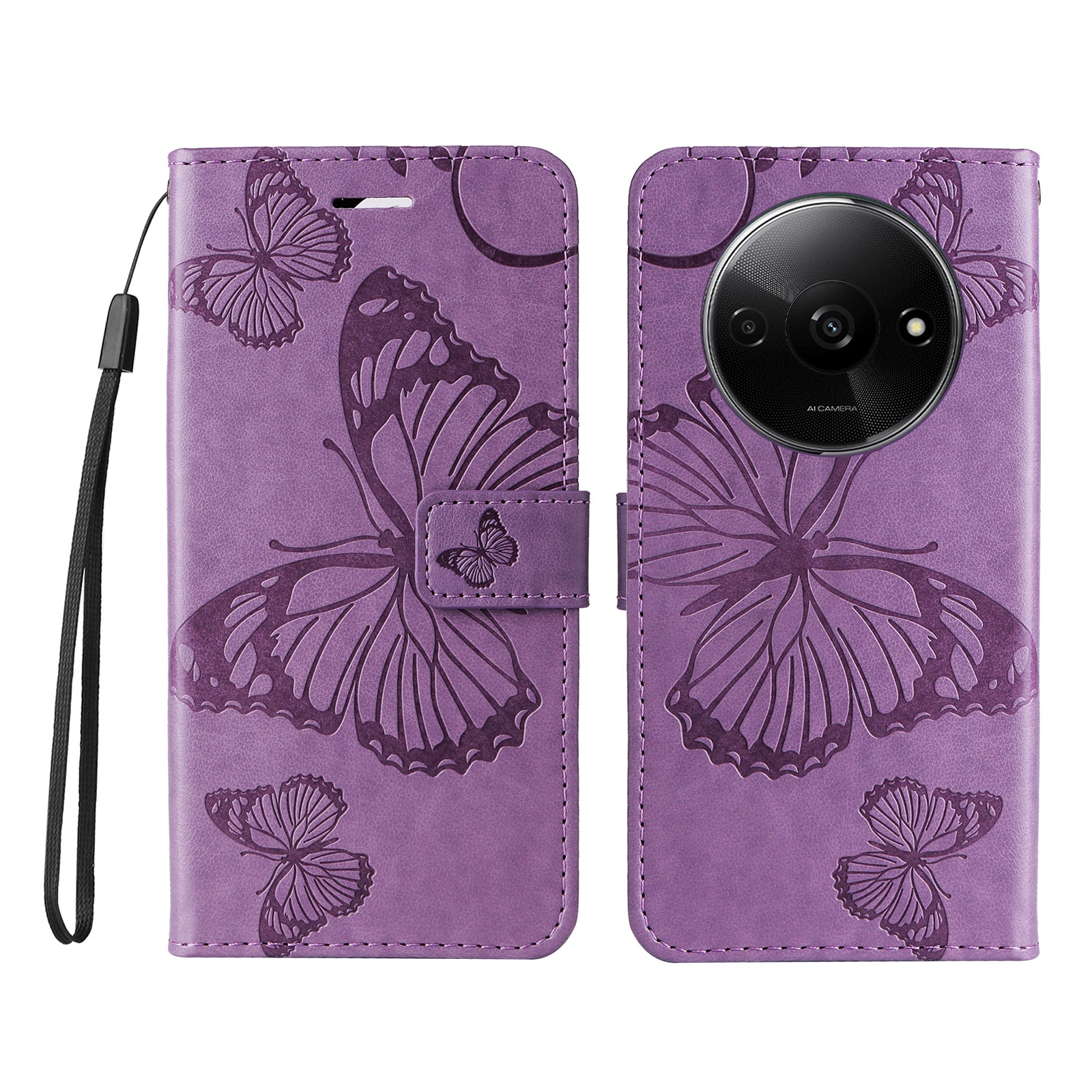 KT Imprinting Flower Series-2 For Xiaomi Redmi A3 / Poco C61 4G Case Card Holder Wrist Strap Leather Phone Cover