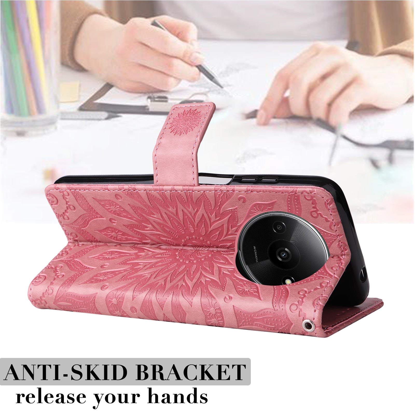 KT Imprinting Flower Series-1 For Xiaomi Redmi A3 / Poco C61 4G Case Stand Function Leather Phone Cover