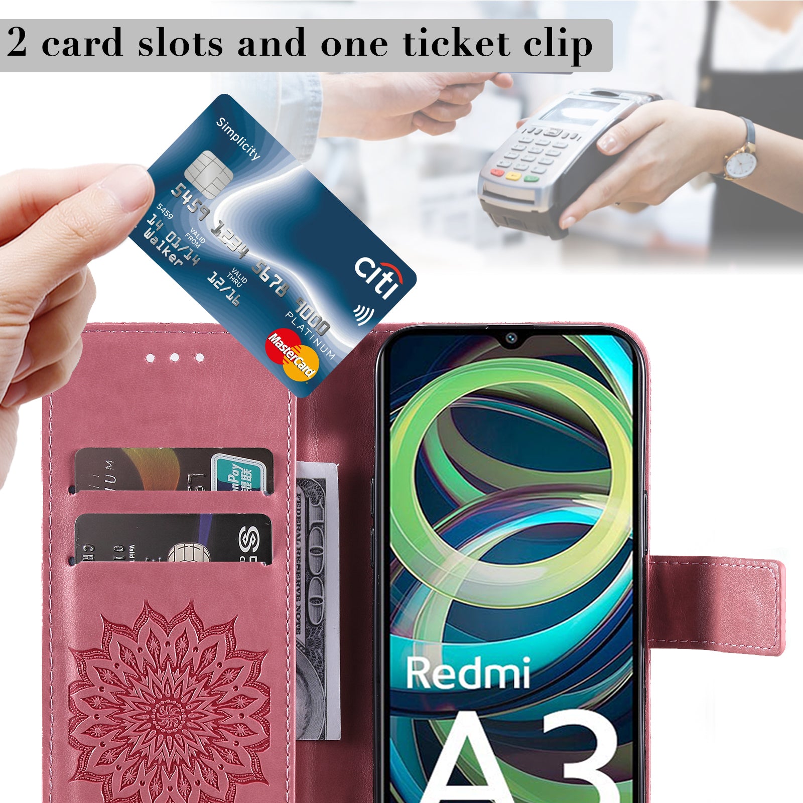 KT Imprinting Flower Series-1 For Xiaomi Redmi A3 / Poco C61 4G Case Stand Function Leather Phone Cover