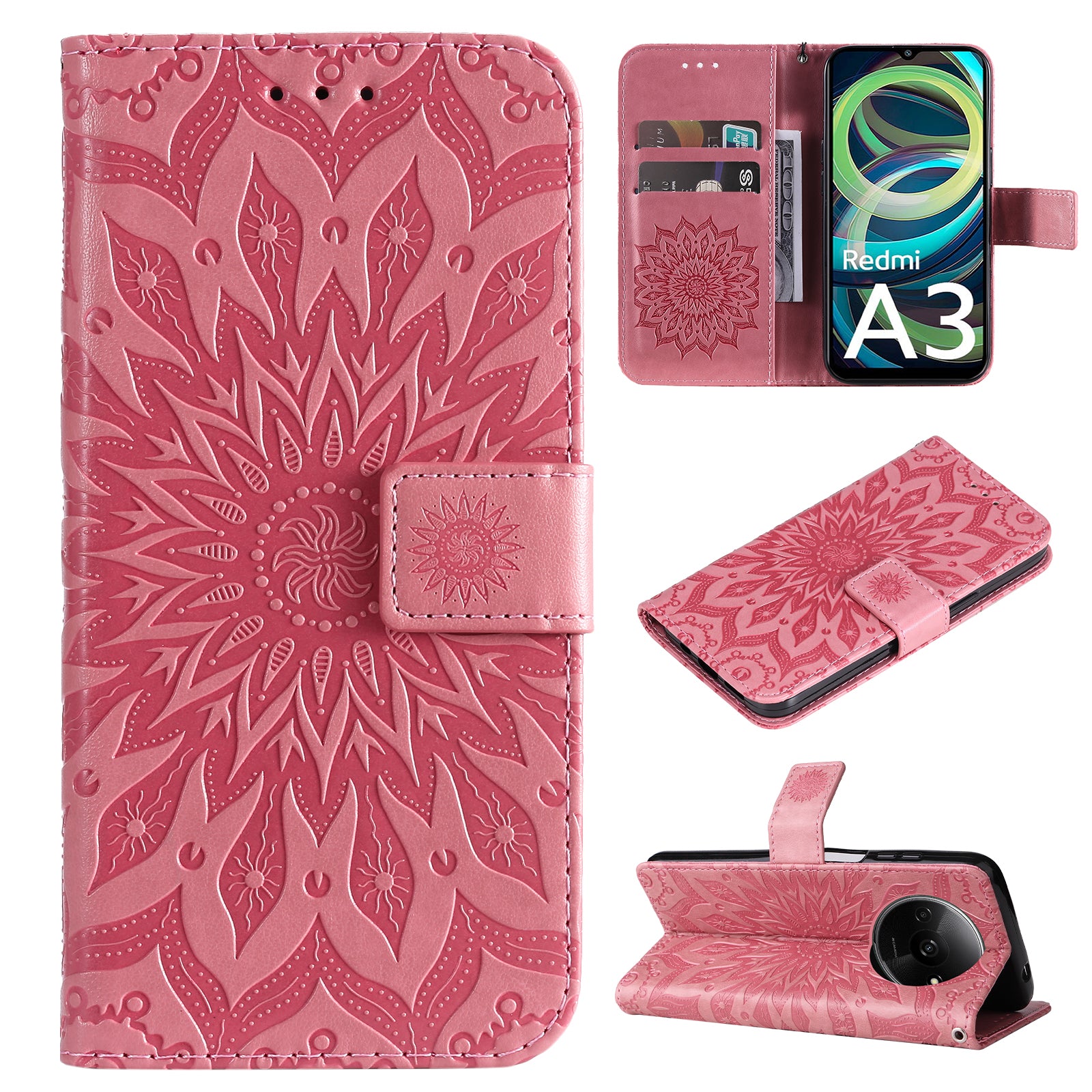 KT Imprinting Flower Series-1 For Xiaomi Redmi A3 / Poco C61 4G Case Stand Function Leather Phone Cover