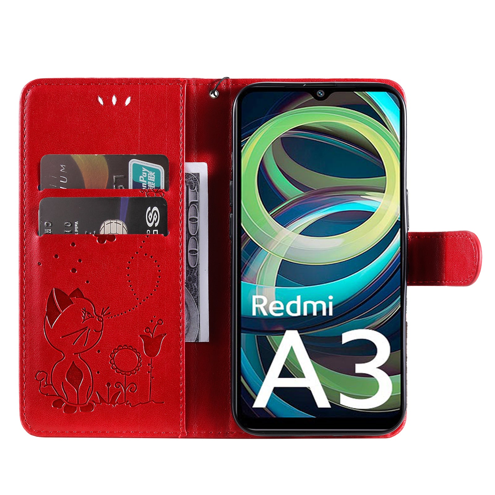 KT Imprinting Flower Series-4 For Xiaomi Redmi A3 / Poco C61 4G Case PU Leather Cat Bee Pattern Phone Cover