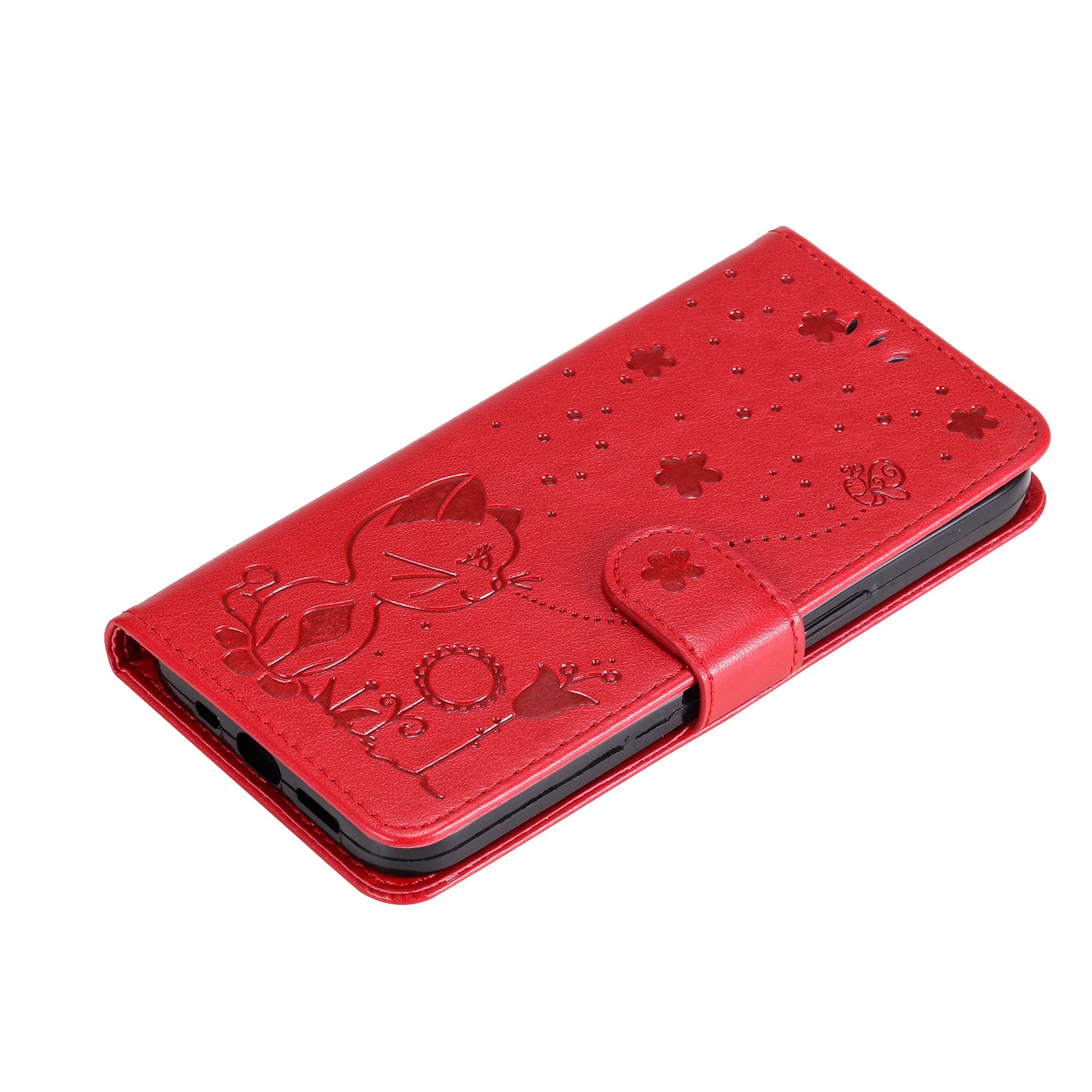 KT Imprinting Flower Series-4 For Xiaomi Redmi A3 / Poco C61 4G Case PU Leather Cat Bee Pattern Phone Cover