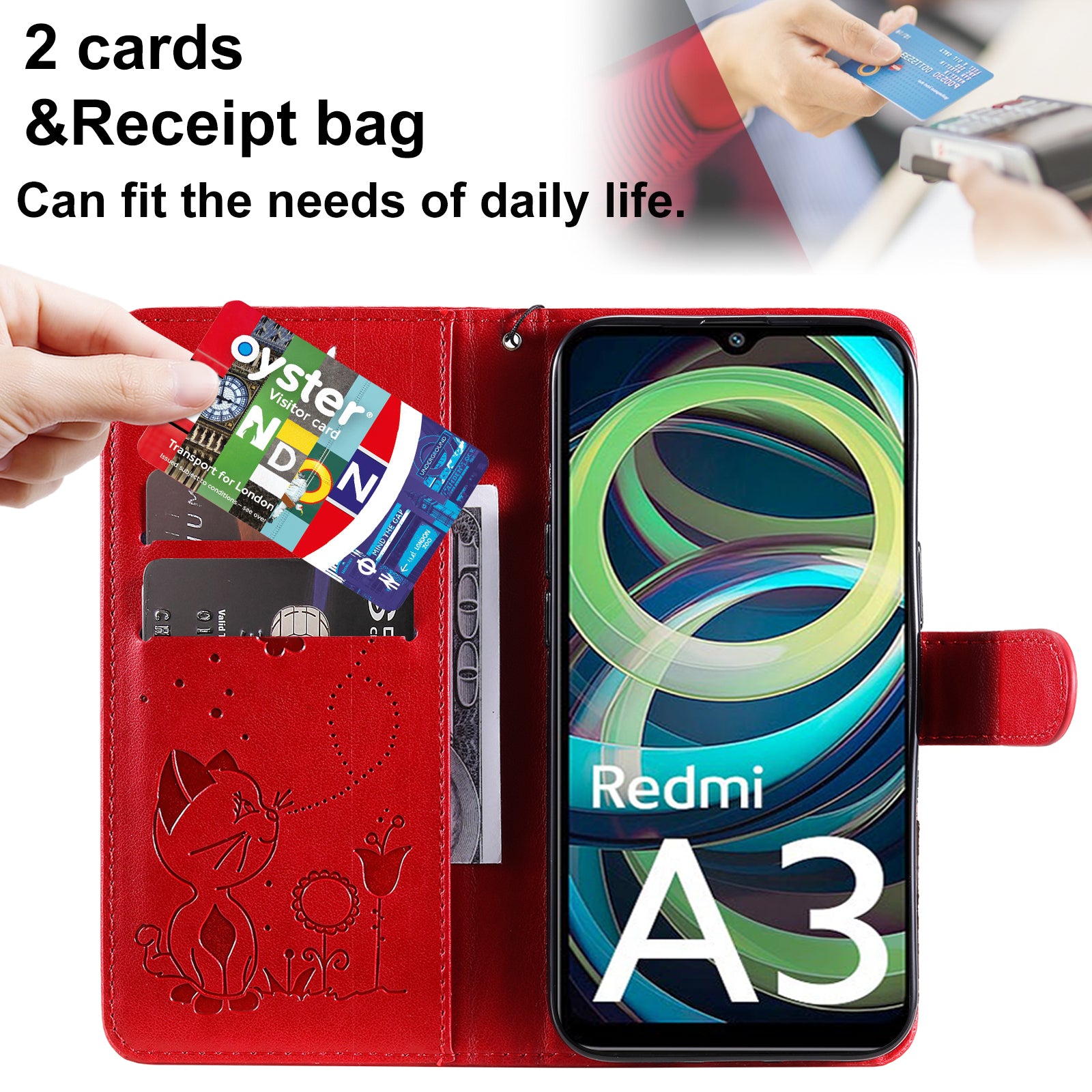 KT Imprinting Flower Series-4 For Xiaomi Redmi A3 / Poco C61 4G Case PU Leather Cat Bee Pattern Phone Cover
