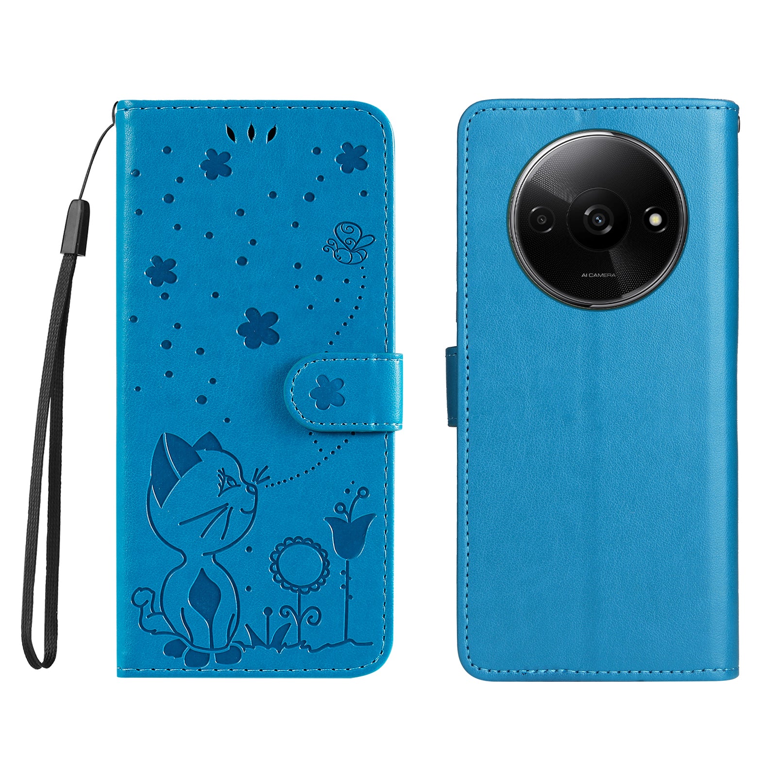 KT Imprinting Flower Series-4 For Xiaomi Redmi A3 / Poco C61 4G Case PU Leather Cat Bee Pattern Phone Cover