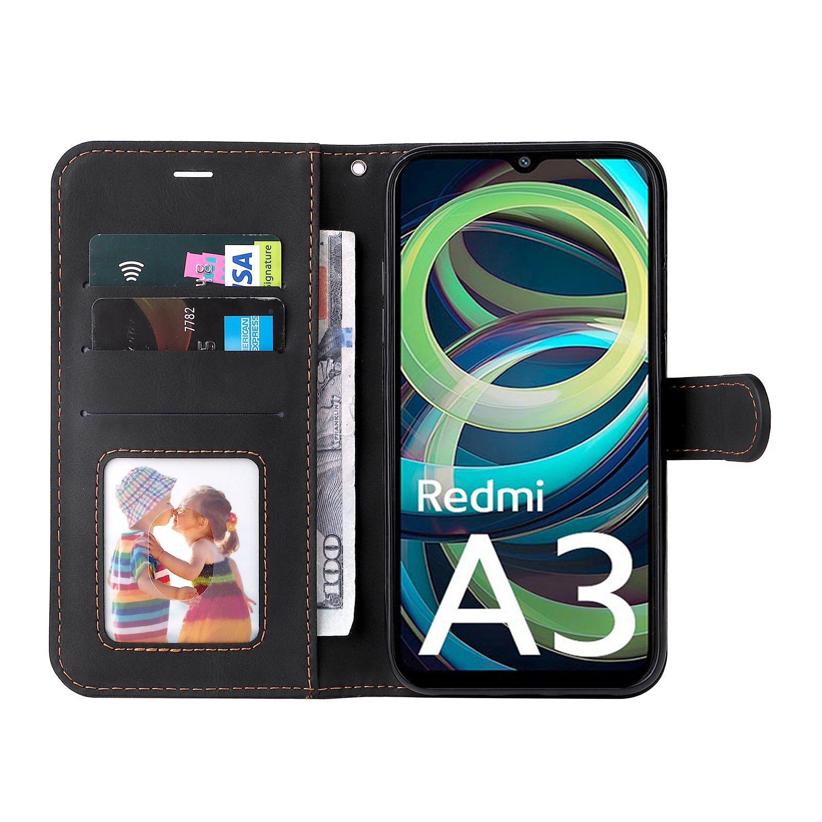 For Xiaomi Redmi A3 / Poco C61 4G Case PU Leather Three-color Splicing Folio Protective Cover