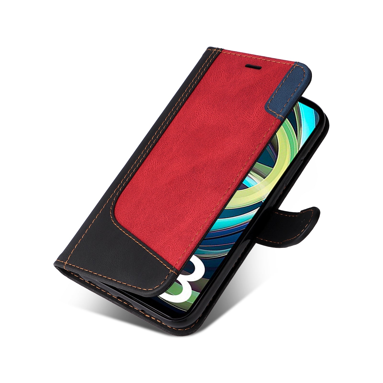 For Xiaomi Redmi A3 / Poco C61 4G Case PU Leather Three-color Splicing Folio Protective Cover