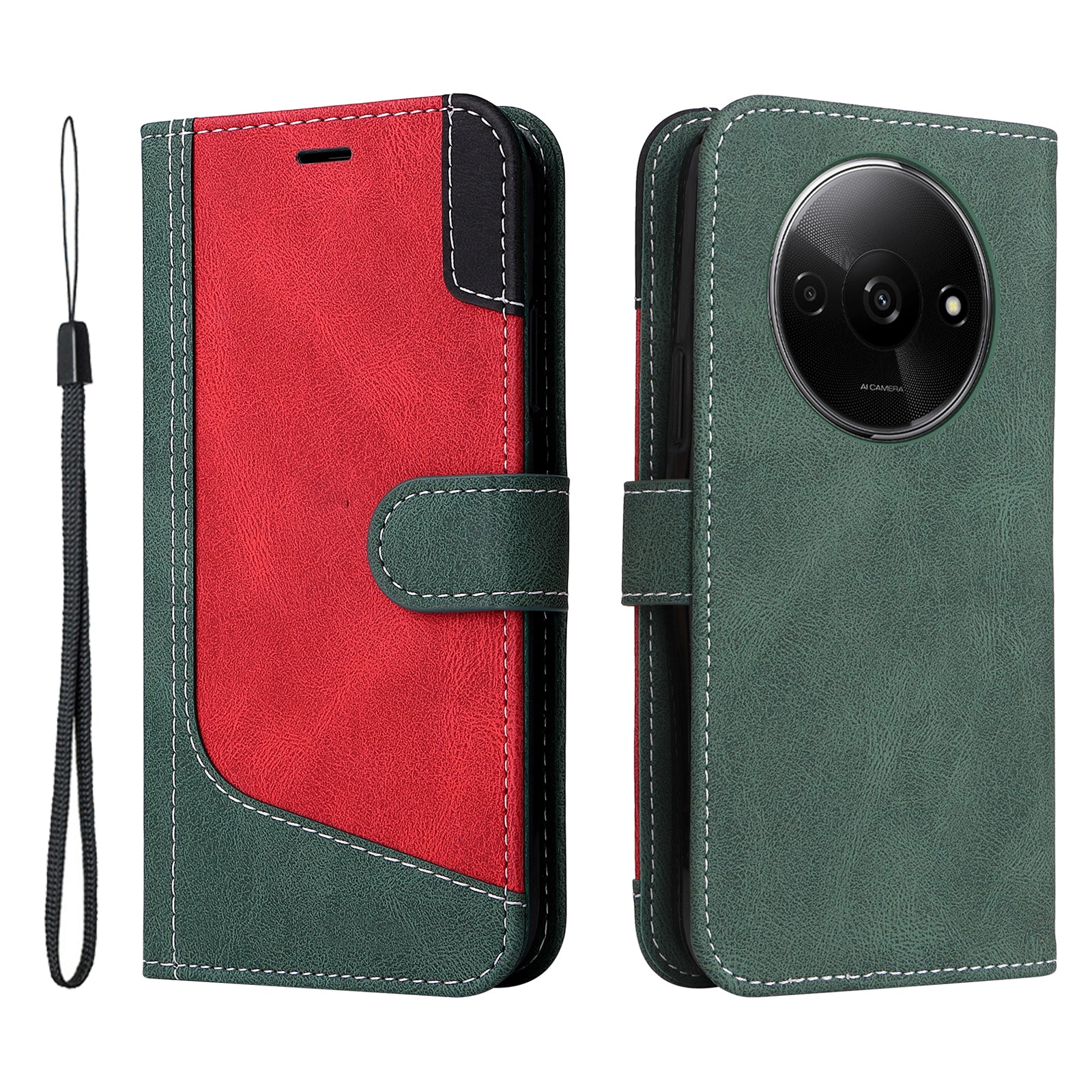 For Xiaomi Redmi A3 / Poco C61 4G Case PU Leather Three-color Splicing Folio Protective Cover