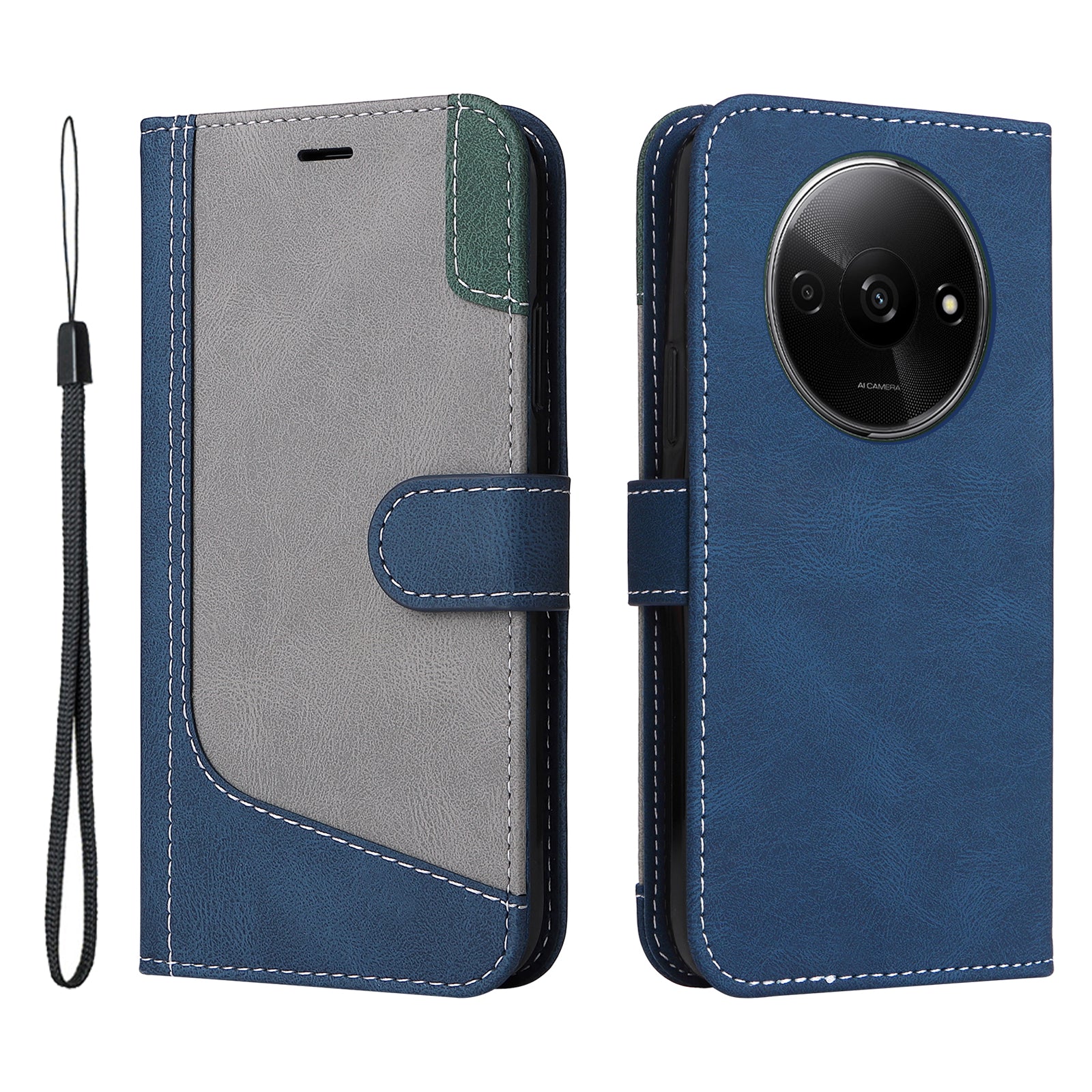 For Xiaomi Redmi A3 / Poco C61 4G Case PU Leather Three-color Splicing Folio Protective Cover