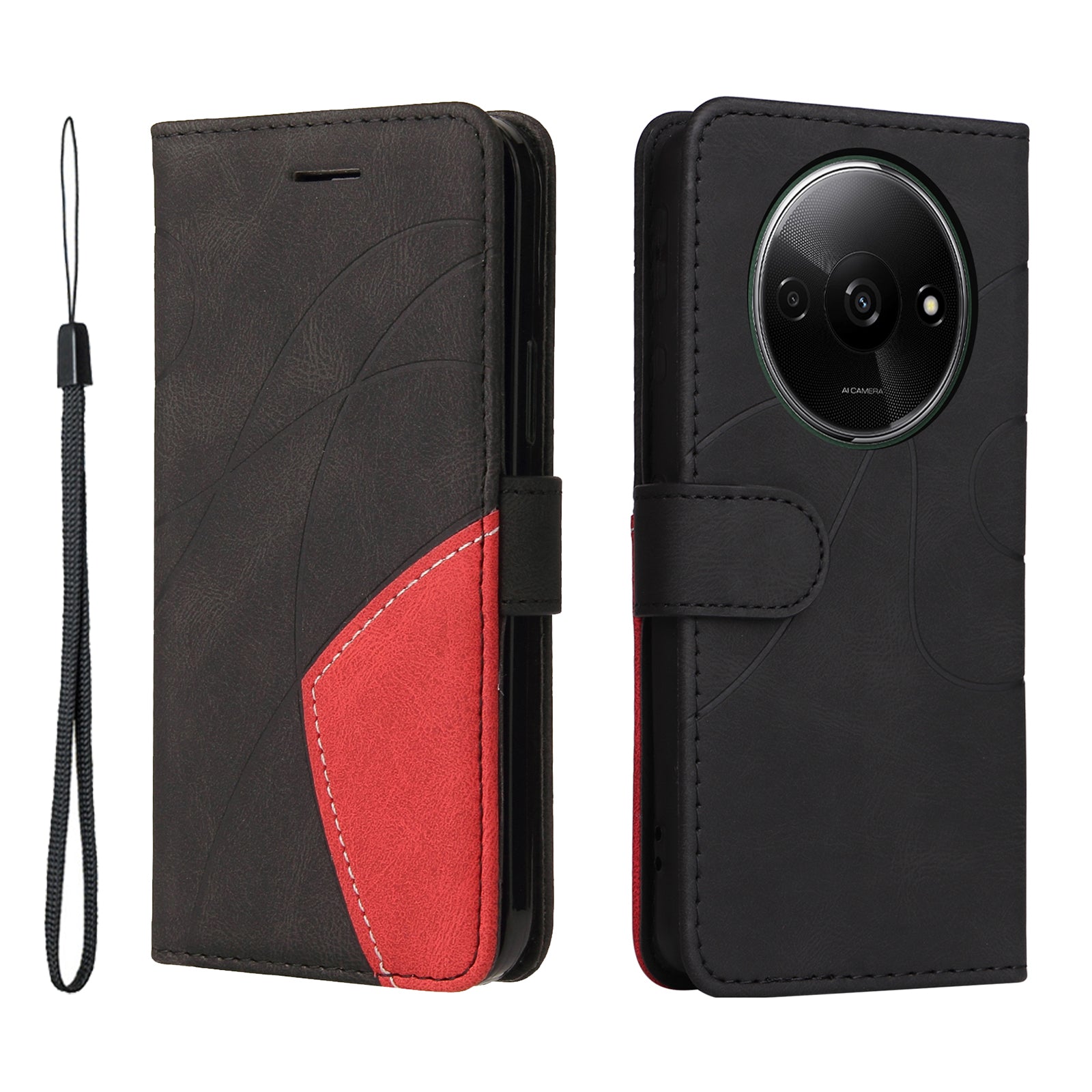 KT Leather Series-1 For Xiaomi Redmi A3 / Poco C61 4G Case Color Splicing Imprinted Lines Phone Shell