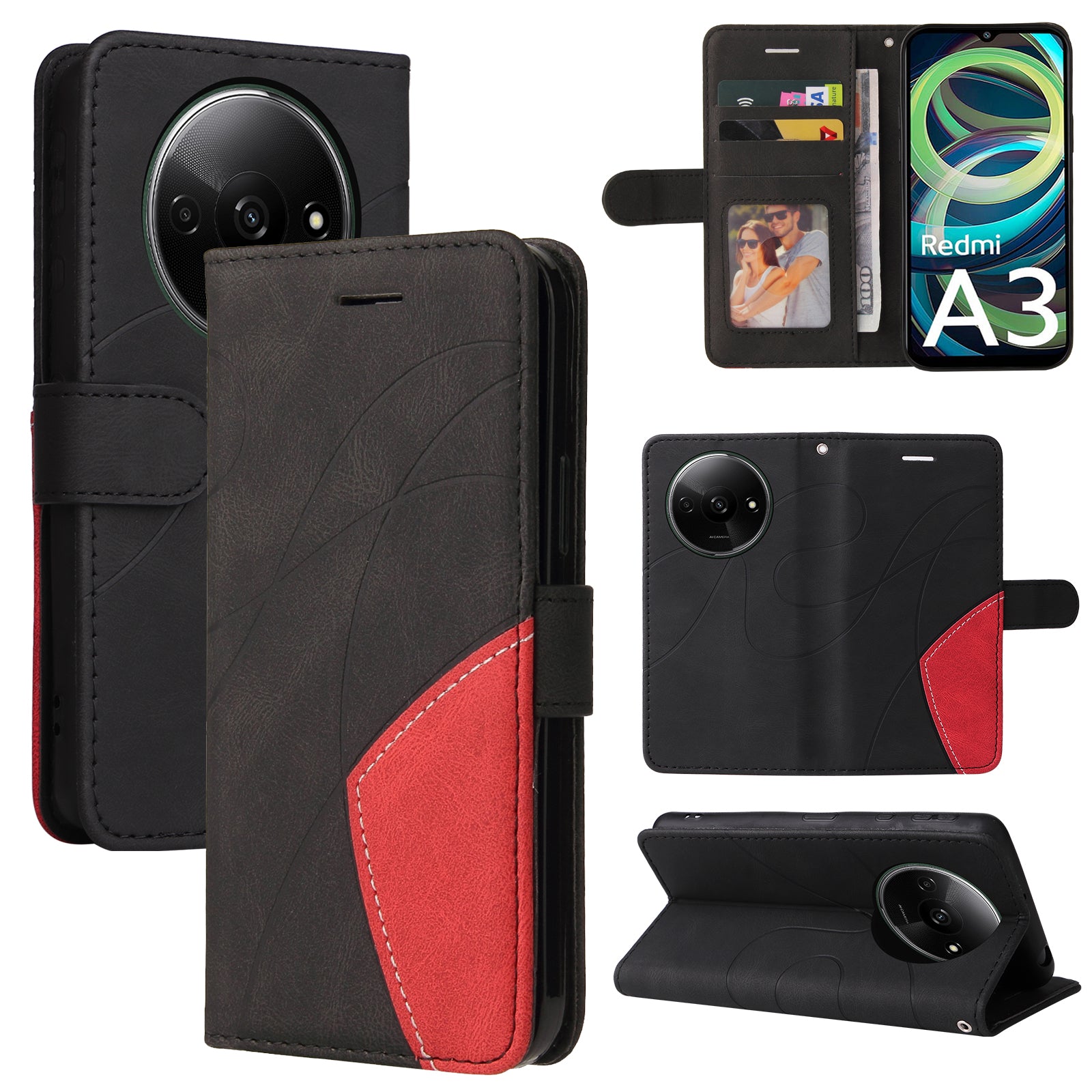 KT Leather Series-1 For Xiaomi Redmi A3 / Poco C61 4G Case Color Splicing Imprinted Lines Phone Shell