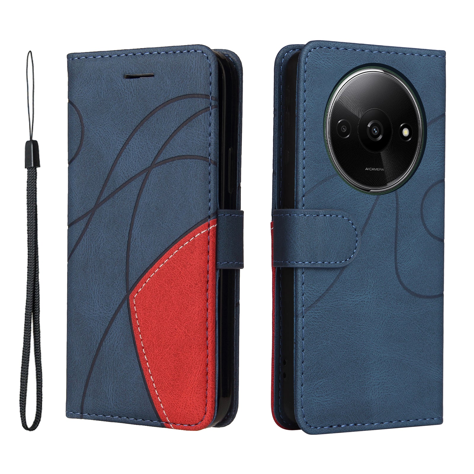 KT Leather Series-1 For Xiaomi Redmi A3 / Poco C61 4G Case Color Splicing Imprinted Lines Phone Shell