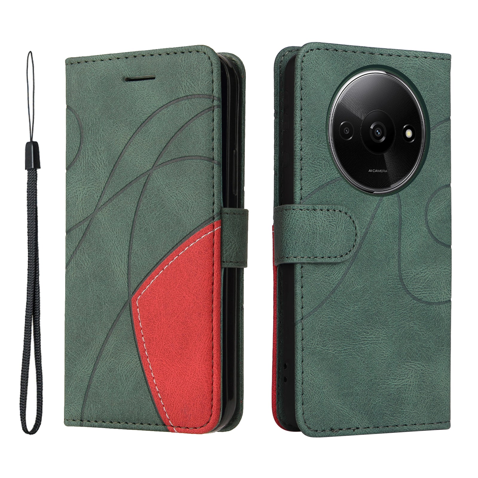KT Leather Series-1 For Xiaomi Redmi A3 / Poco C61 4G Case Color Splicing Imprinted Lines Phone Shell