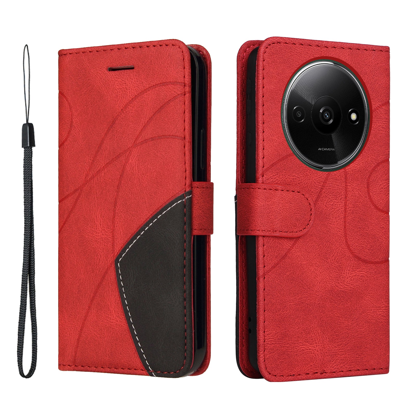 KT Leather Series-1 For Xiaomi Redmi A3 / Poco C61 4G Case Color Splicing Imprinted Lines Phone Shell