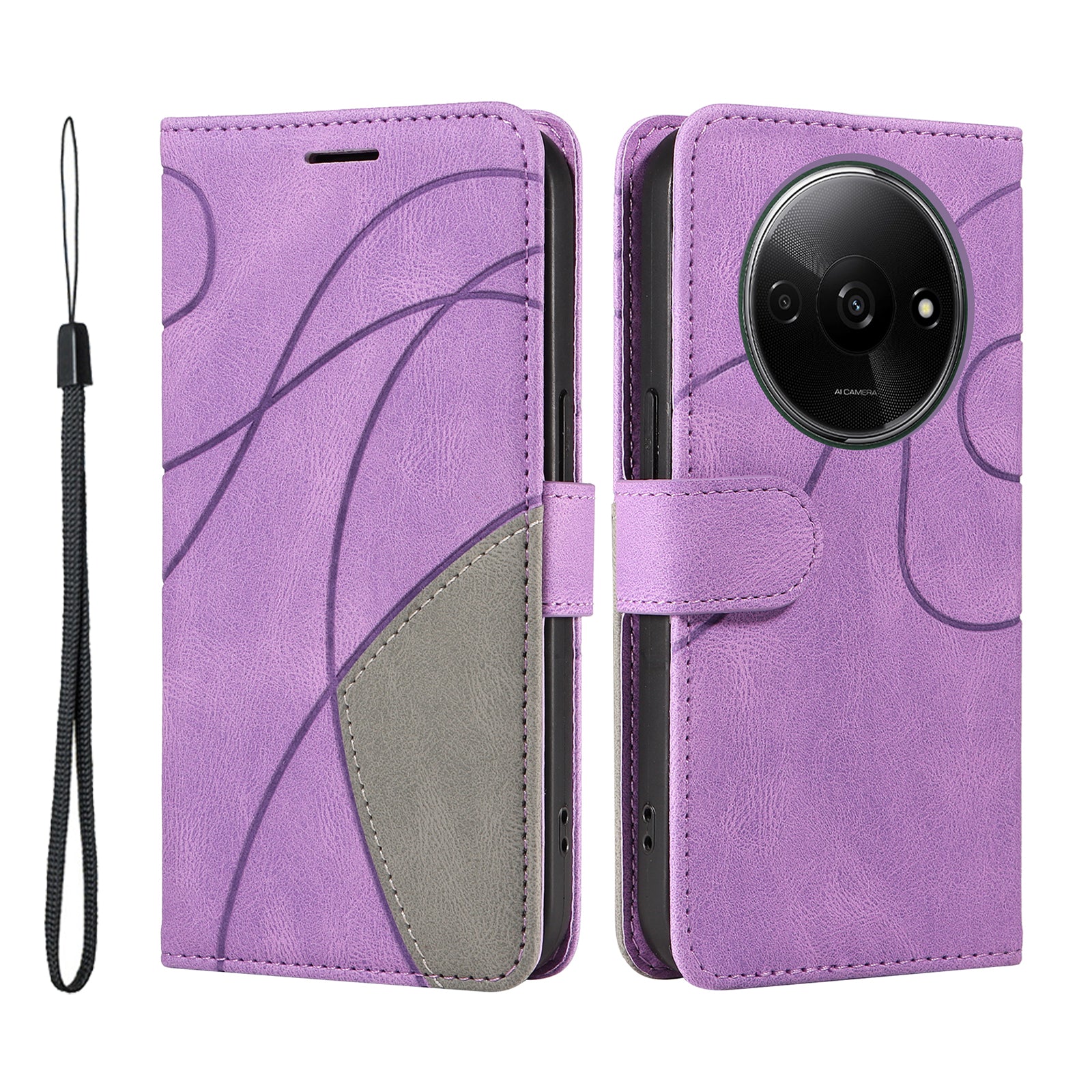 KT Leather Series-1 For Xiaomi Redmi A3 / Poco C61 4G Case Color Splicing Imprinted Lines Phone Shell