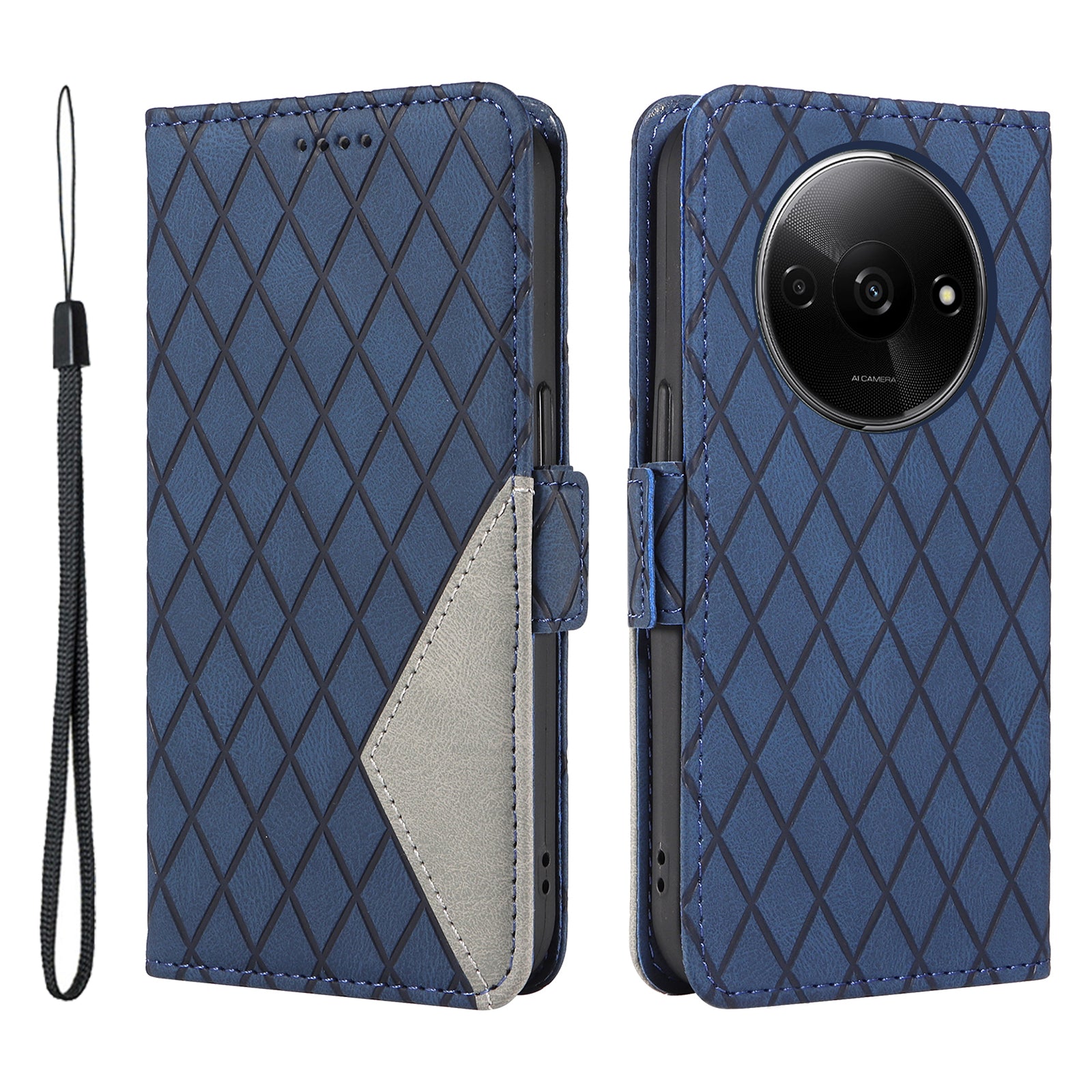 For Xiaomi Redmi A3 / Poco C61 4G Magnetic Case Rhombus Pattern Leather Wallet Phone Cover