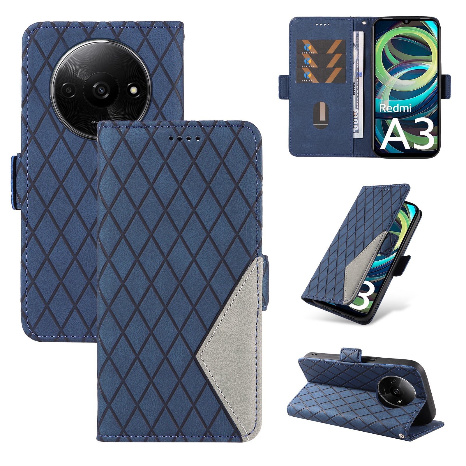 For Xiaomi Redmi A3 / Poco C61 4G Magnetic Case Rhombus Pattern Leather Wallet Phone Cover