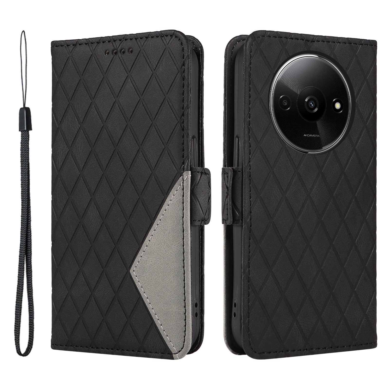 For Xiaomi Redmi A3 / Poco C61 4G Magnetic Case Rhombus Pattern Leather Wallet Phone Cover