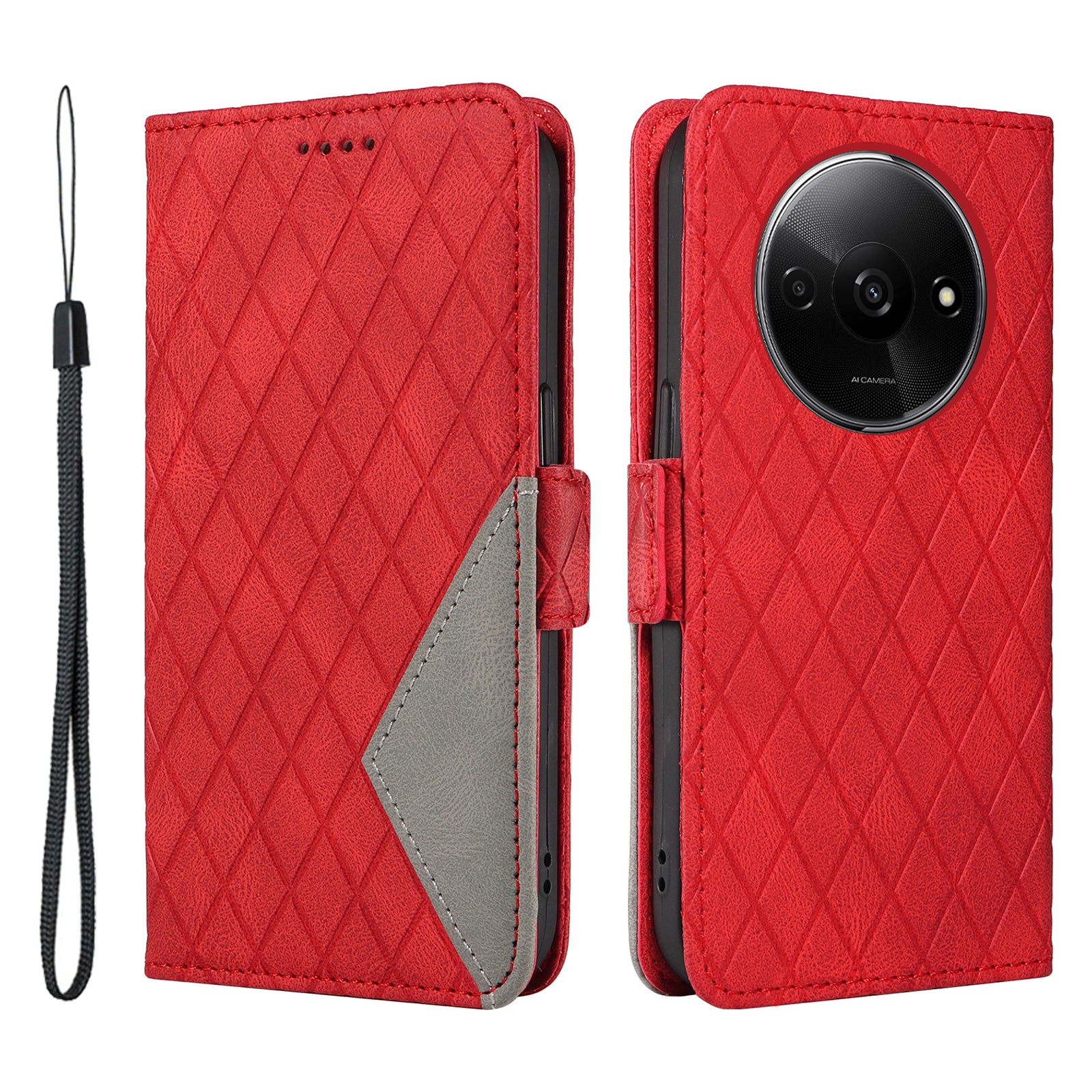 For Xiaomi Redmi A3 / Poco C61 4G Magnetic Case Rhombus Pattern Leather Wallet Phone Cover