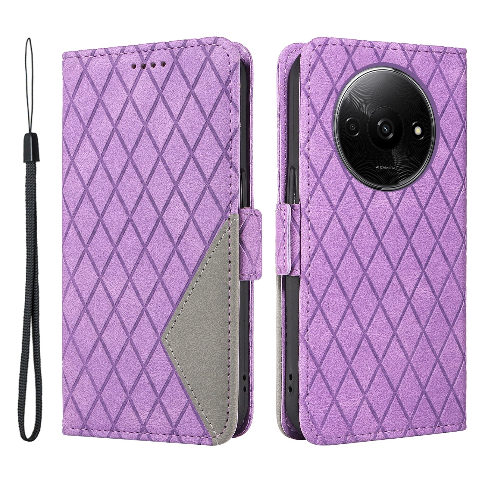 For Xiaomi Redmi A3 / Poco C61 4G Magnetic Case Rhombus Pattern Leather Wallet Phone Cover