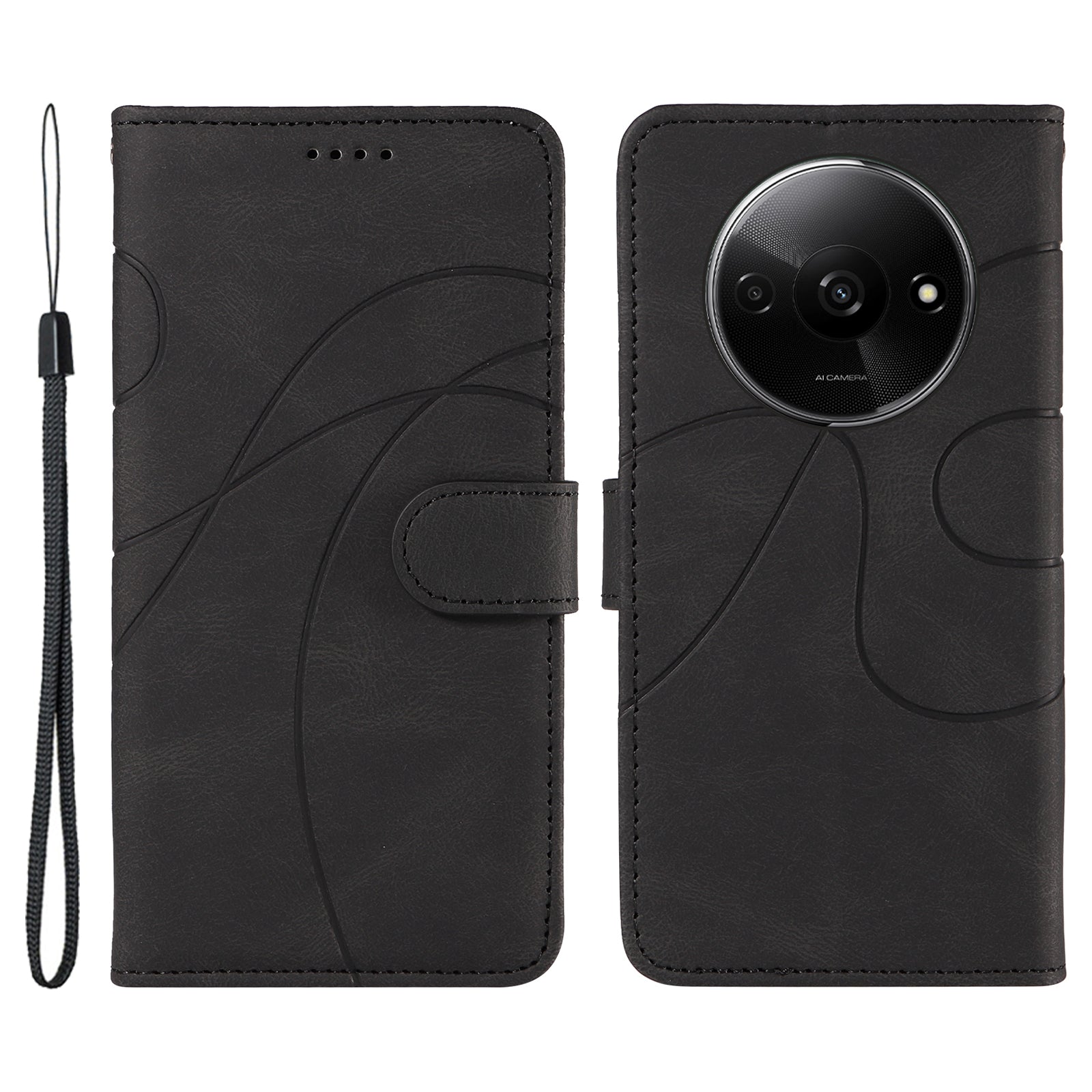 For Xiaomi Redmi A3 / Poco C61 4G Phone Case Imprinted Curved Line Leather Flip Cover