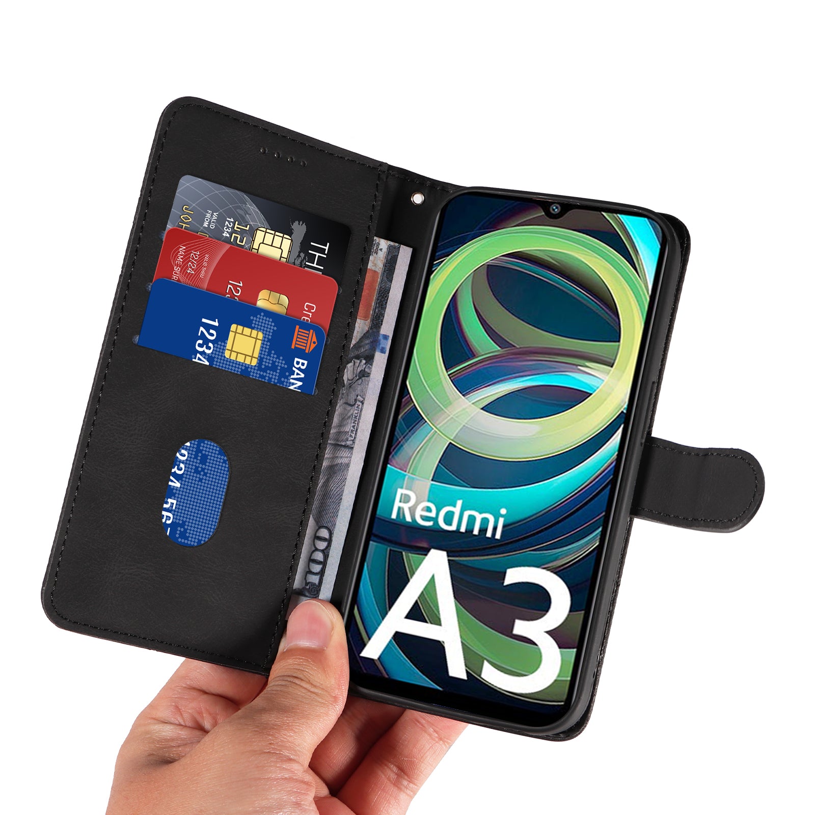 For Xiaomi Redmi A3 / Poco C61 4G Phone Case Imprinted Curved Line Leather Flip Cover