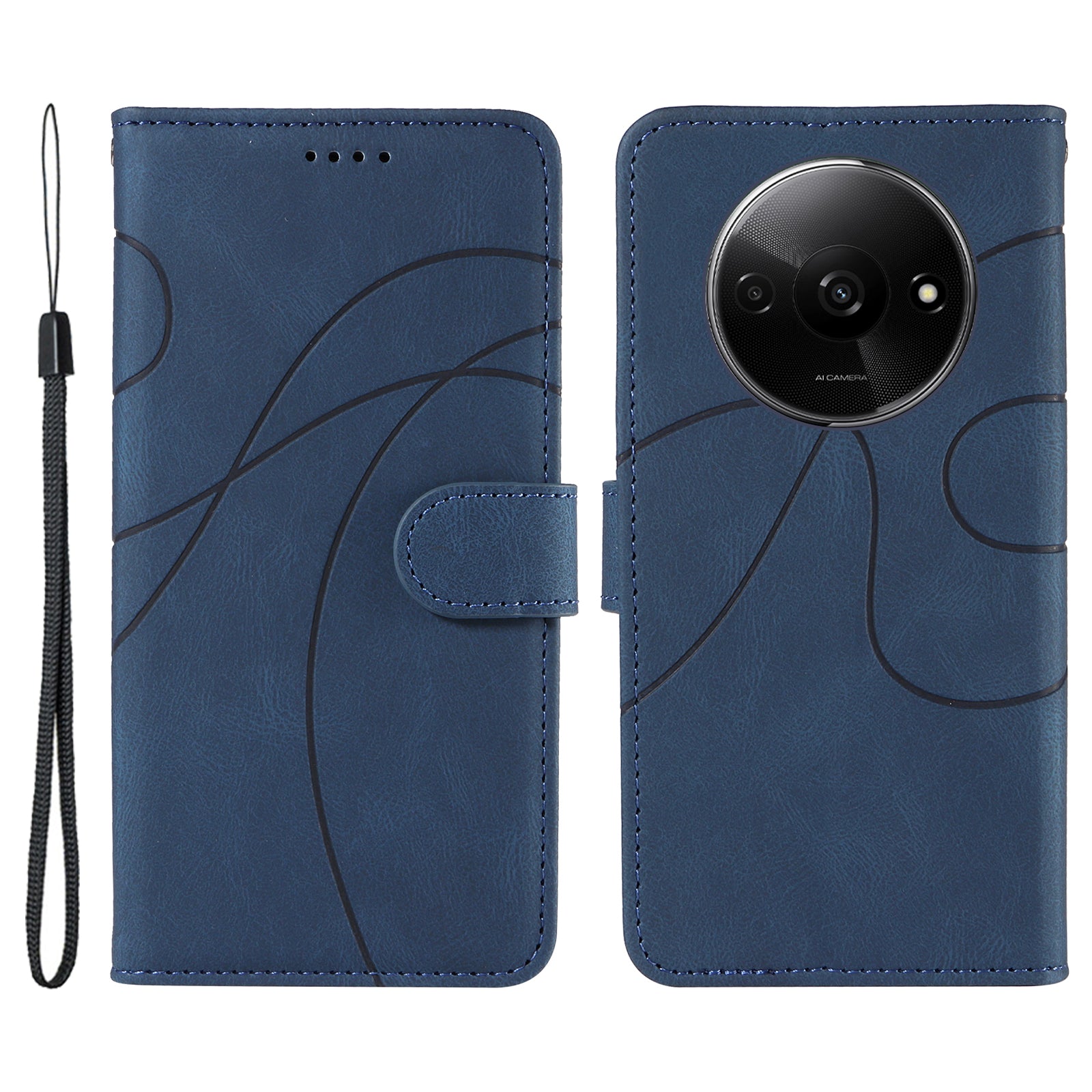 For Xiaomi Redmi A3 / Poco C61 4G Phone Case Imprinted Curved Line Leather Flip Cover