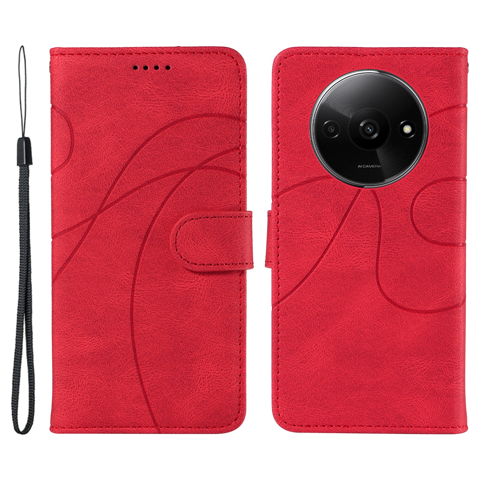 For Xiaomi Redmi A3 / Poco C61 4G Phone Case Imprinted Curved Line Leather Flip Cover