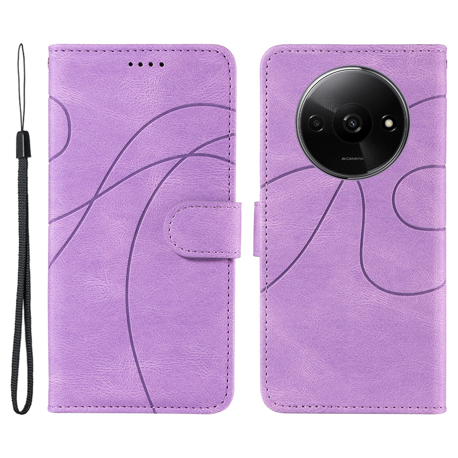 For Xiaomi Redmi A3 / Poco C61 4G Phone Case Imprinted Curved Line Leather Flip Cover