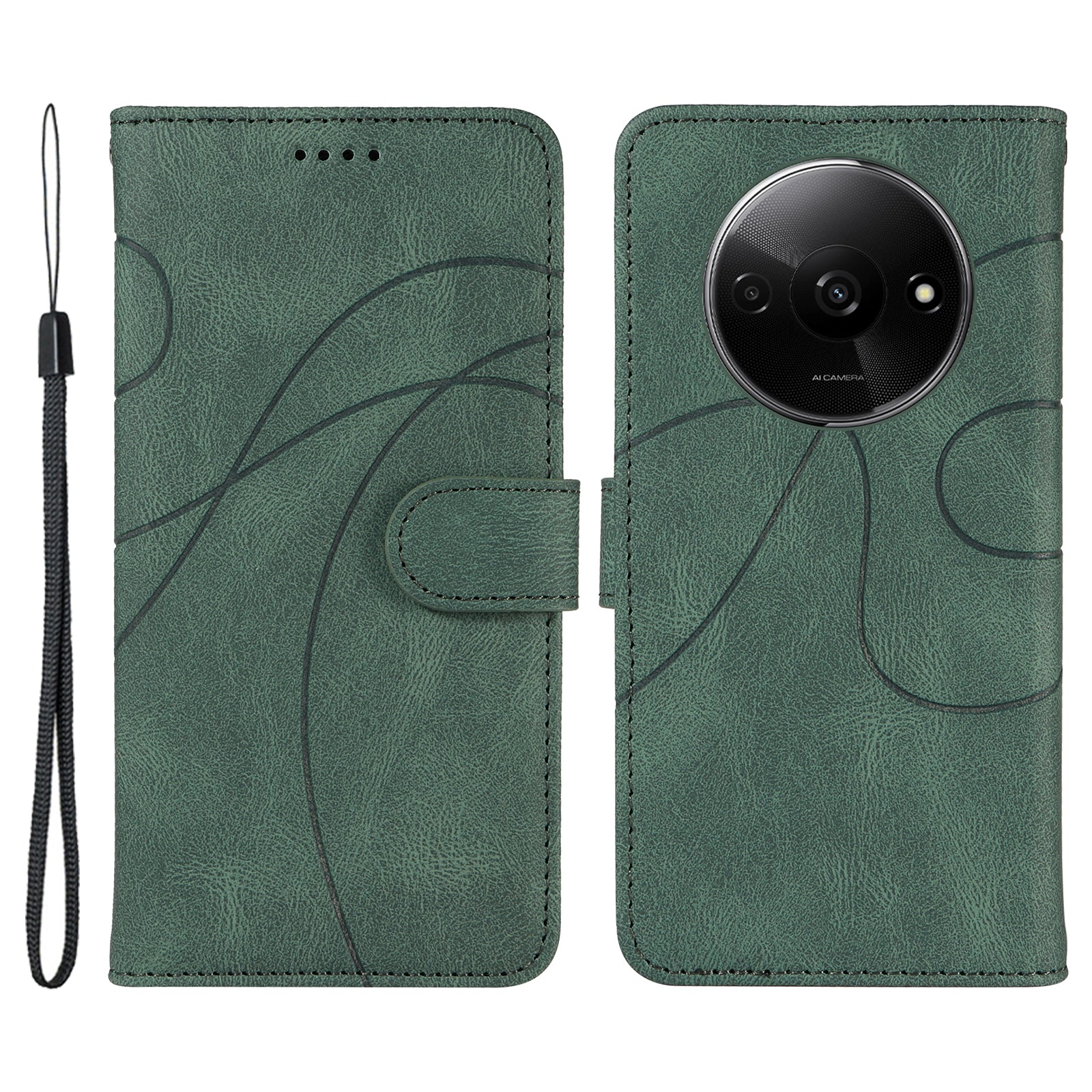 For Xiaomi Redmi A3 / Poco C61 4G Phone Case Imprinted Curved Line Leather Flip Cover
