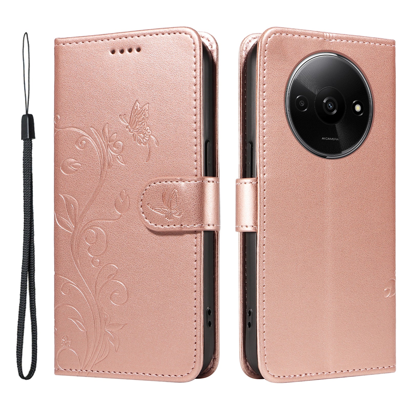 For Xiaomi Redmi A3 / Poco C61 4G Leather Case Butterfly Flower Pattern Wallet Phone Cover