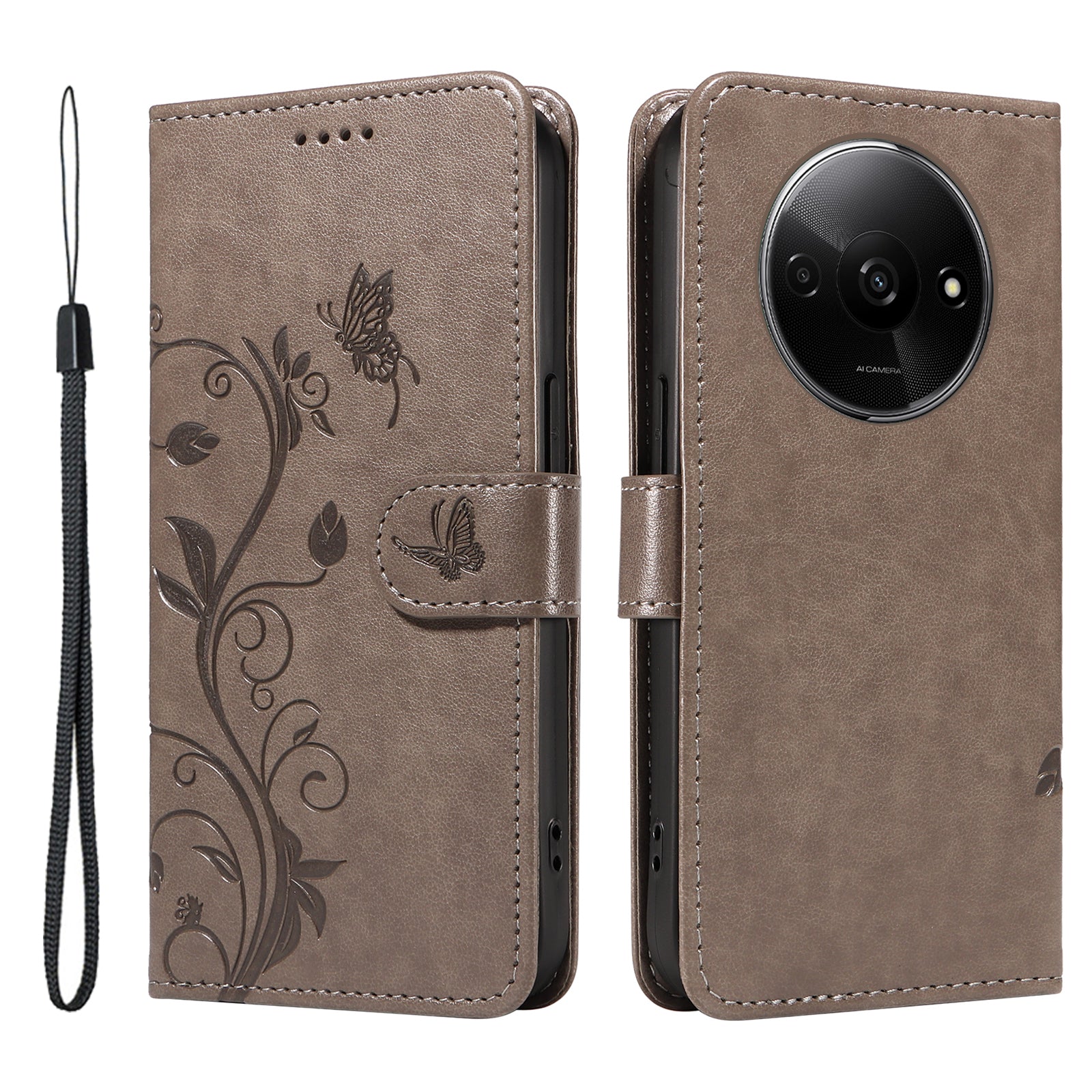 For Xiaomi Redmi A3 / Poco C61 4G Leather Case Butterfly Flower Pattern Wallet Phone Cover