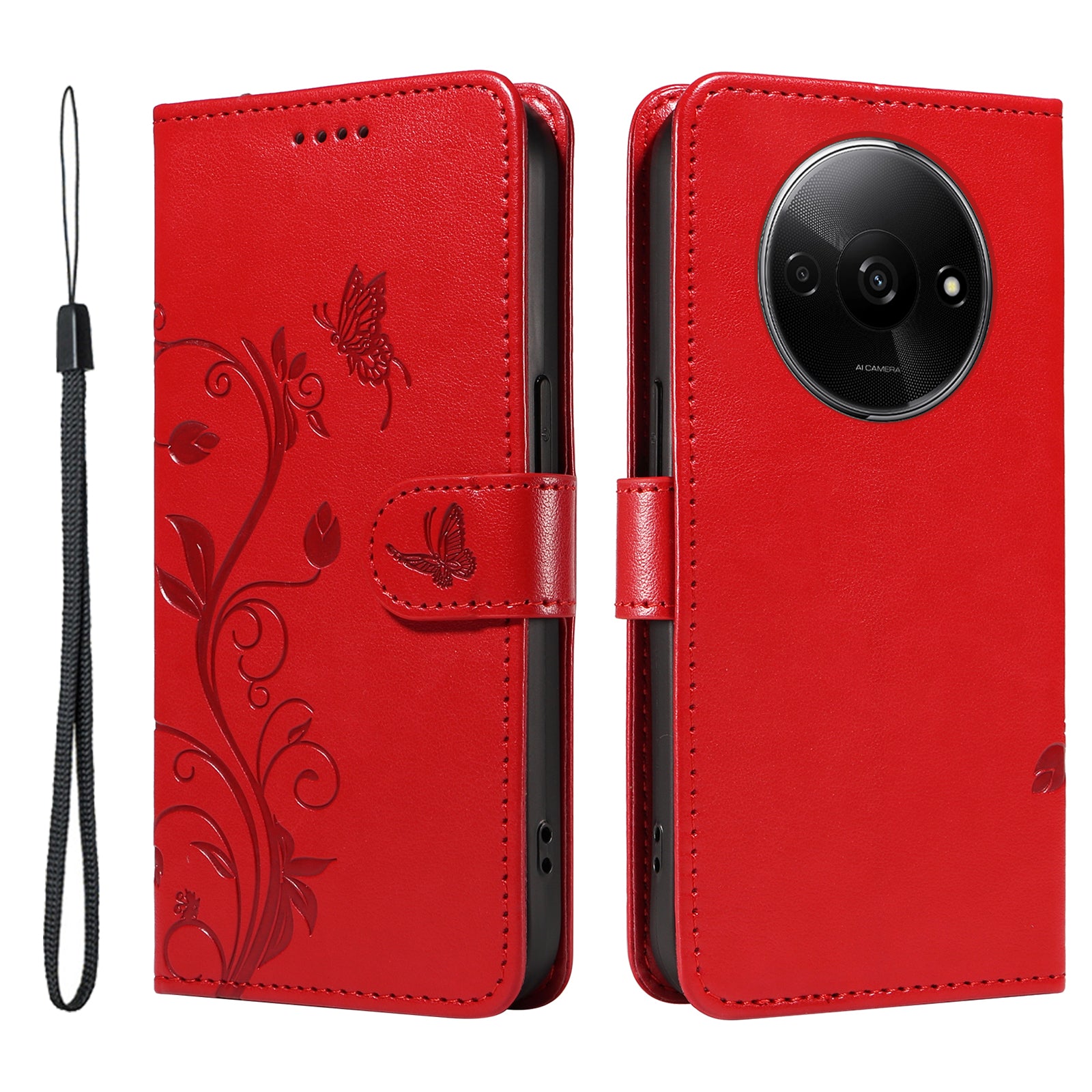 For Xiaomi Redmi A3 / Poco C61 4G Leather Case Butterfly Flower Pattern Wallet Phone Cover