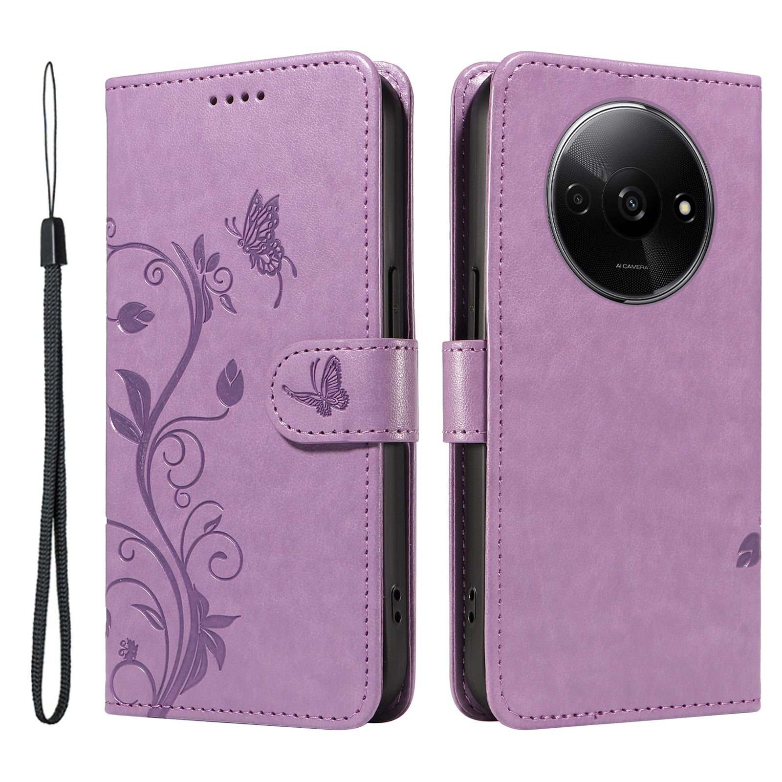 For Xiaomi Redmi A3 / Poco C61 4G Leather Case Butterfly Flower Pattern Wallet Phone Cover