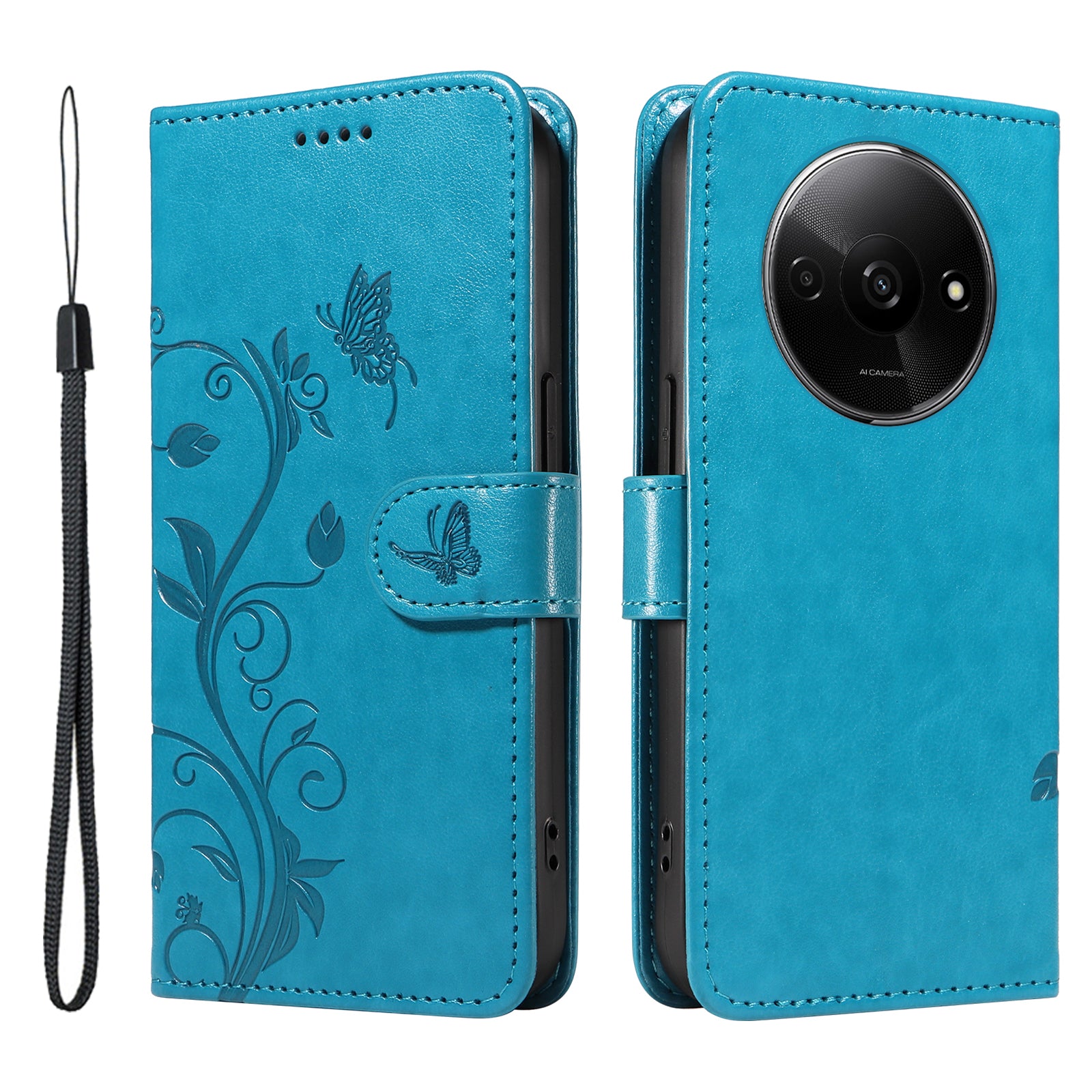 For Xiaomi Redmi A3 / Poco C61 4G Leather Case Butterfly Flower Pattern Wallet Phone Cover