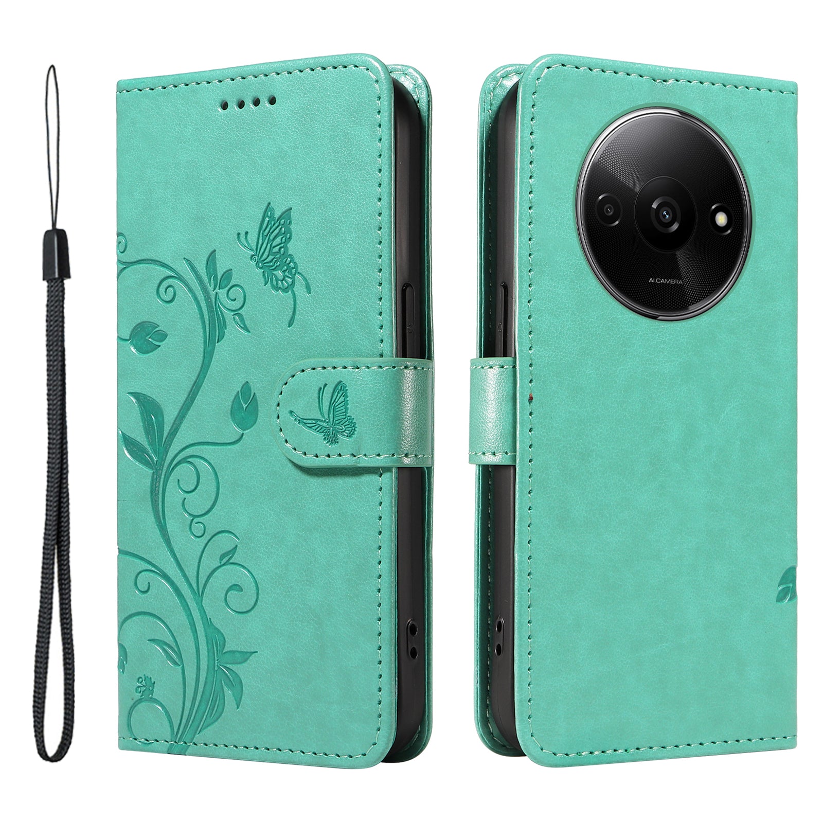 For Xiaomi Redmi A3 / Poco C61 4G Leather Case Butterfly Flower Pattern Wallet Phone Cover