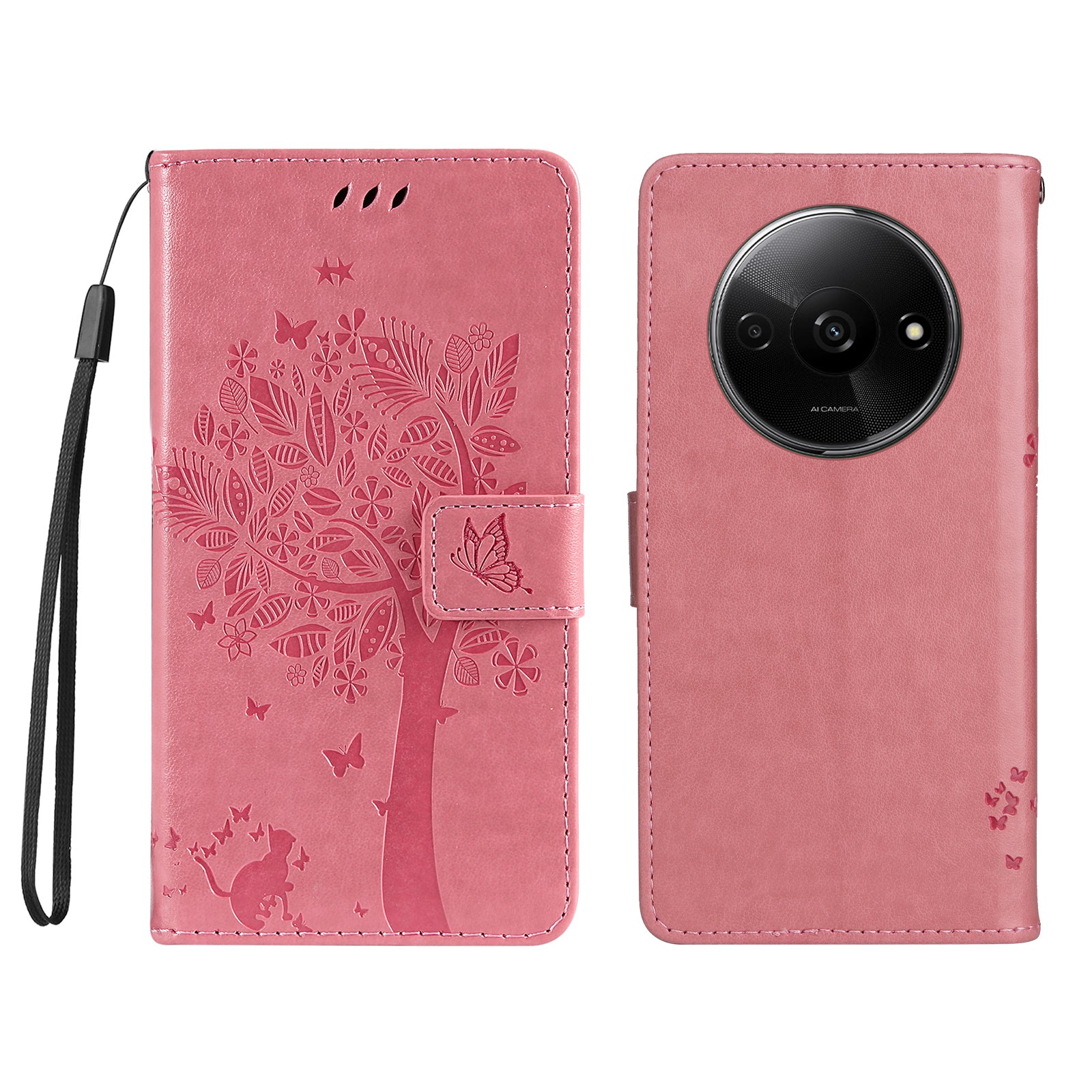 KT Imprinting Flower Series-3 For Xiaomi Redmi A3 / Poco C61 4G Wallet Case Cat Tree Pattern Leather Phone Cover