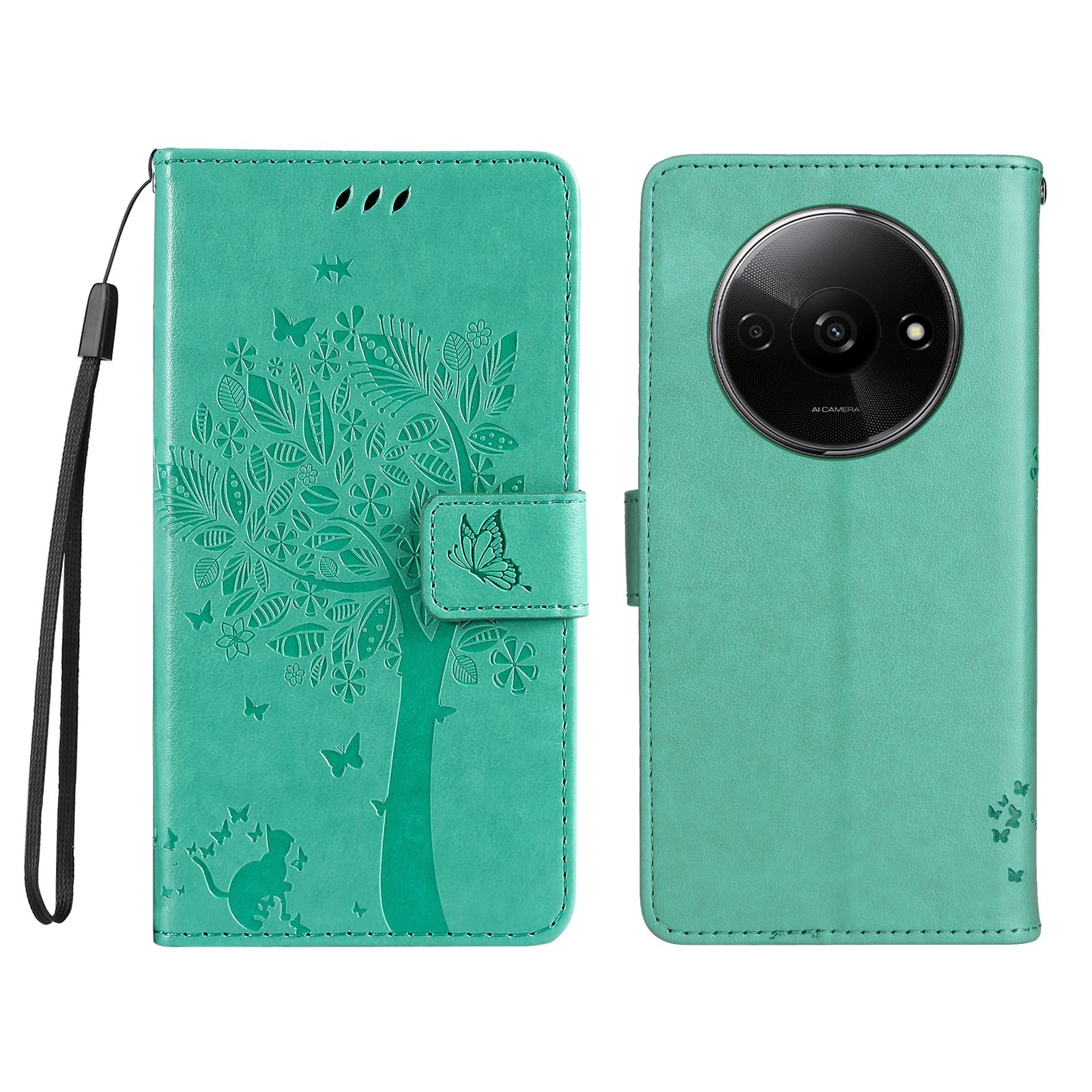 KT Imprinting Flower Series-3 For Xiaomi Redmi A3 / Poco C61 4G Wallet Case Cat Tree Pattern Leather Phone Cover