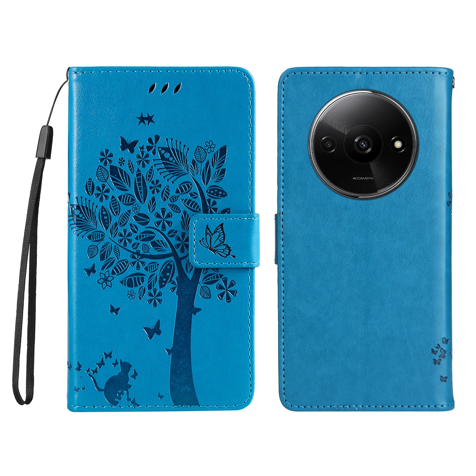 KT Imprinting Flower Series-3 For Xiaomi Redmi A3 / Poco C61 4G Wallet Case Cat Tree Pattern Leather Phone Cover