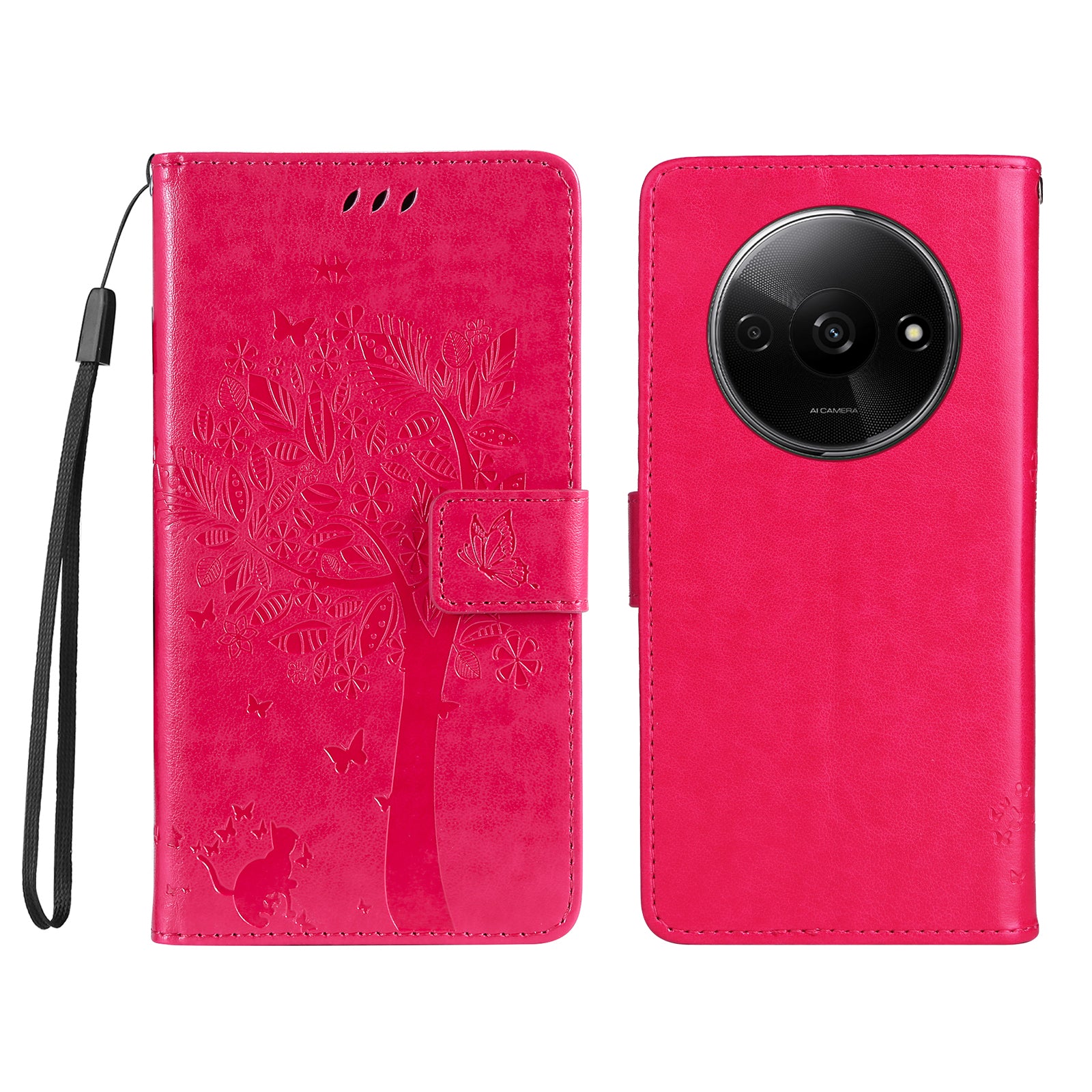KT Imprinting Flower Series-3 For Xiaomi Redmi A3 / Poco C61 4G Wallet Case Cat Tree Pattern Leather Phone Cover