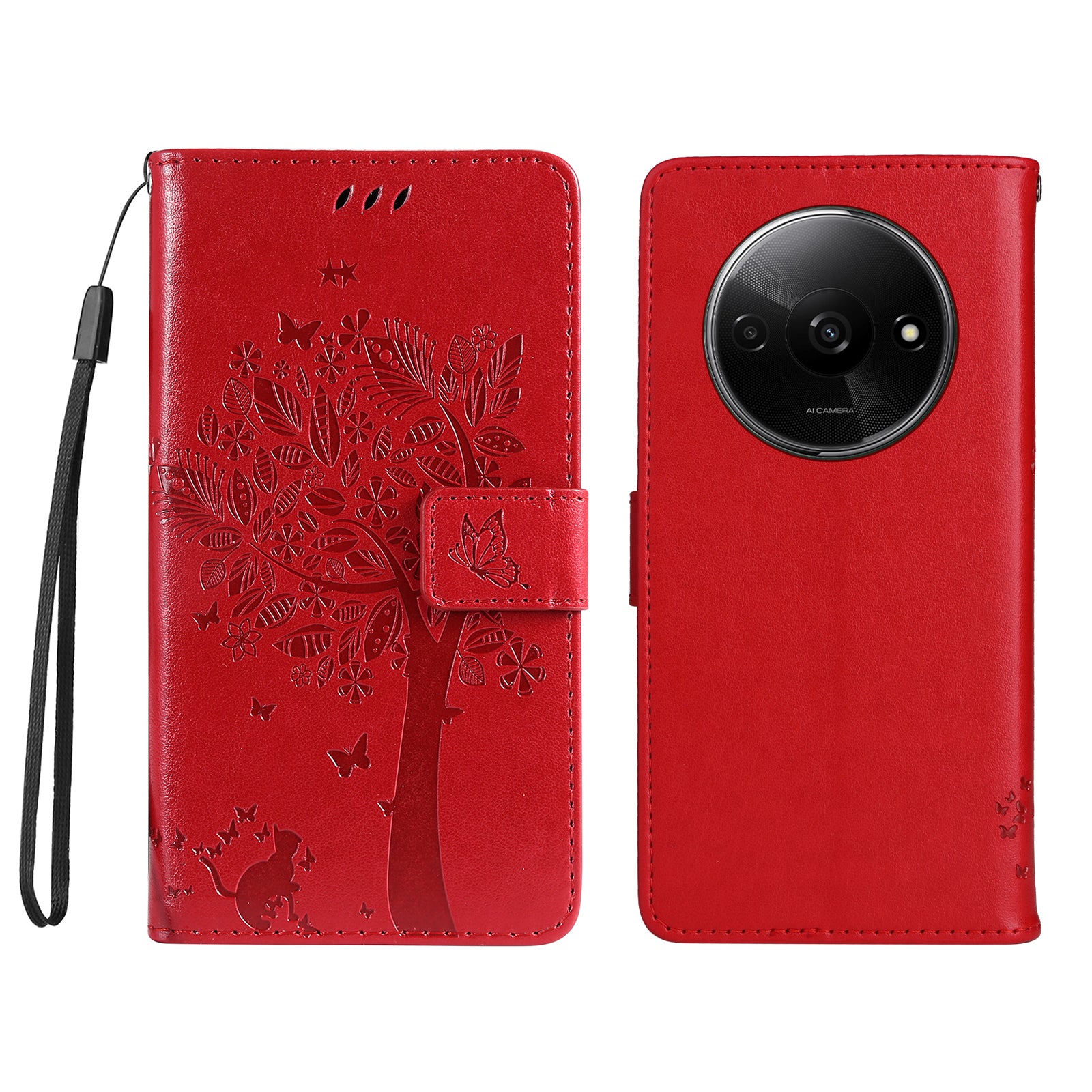 KT Imprinting Flower Series-3 For Xiaomi Redmi A3 / Poco C61 4G Wallet Case Cat Tree Pattern Leather Phone Cover