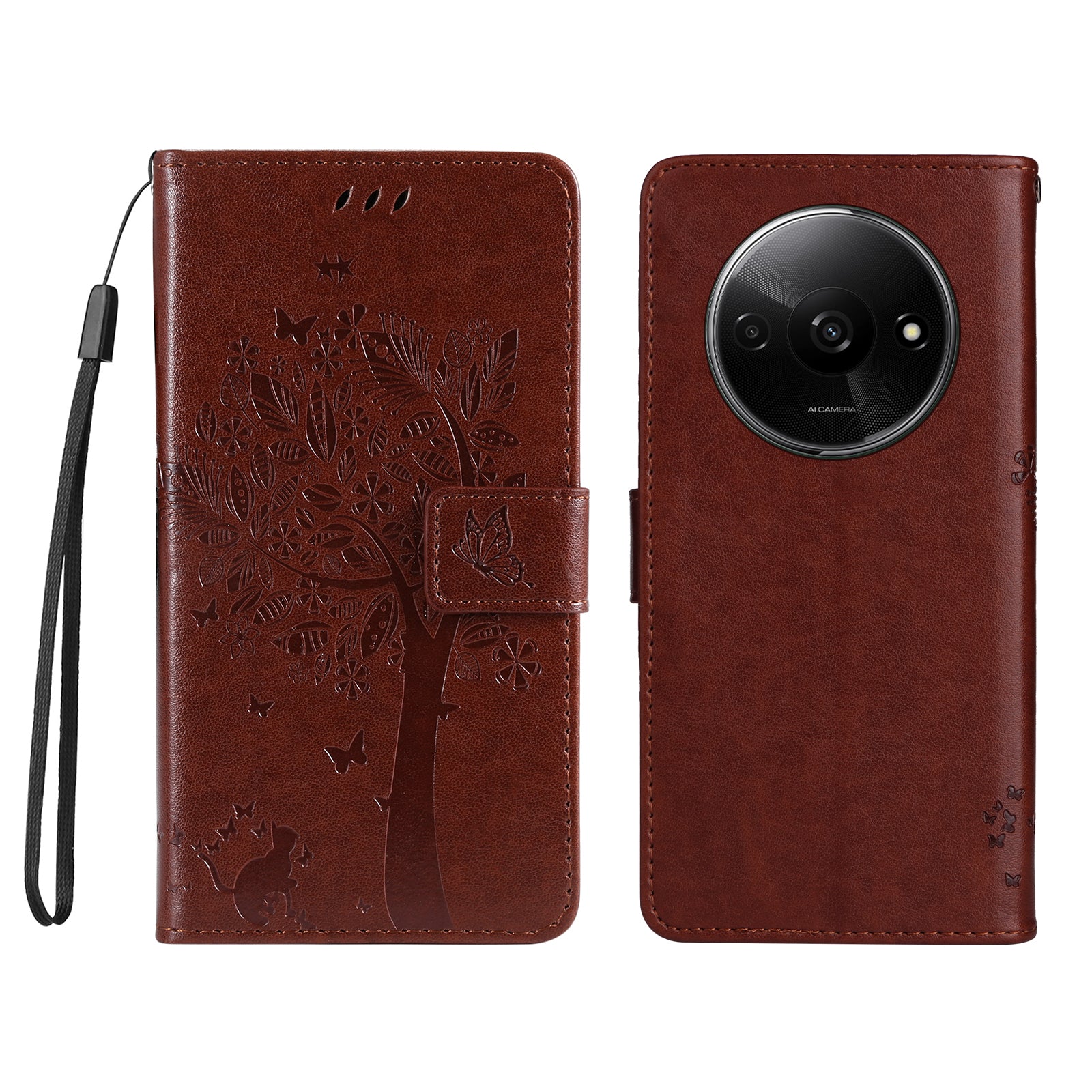 KT Imprinting Flower Series-3 For Xiaomi Redmi A3 / Poco C61 4G Wallet Case Cat Tree Pattern Leather Phone Cover