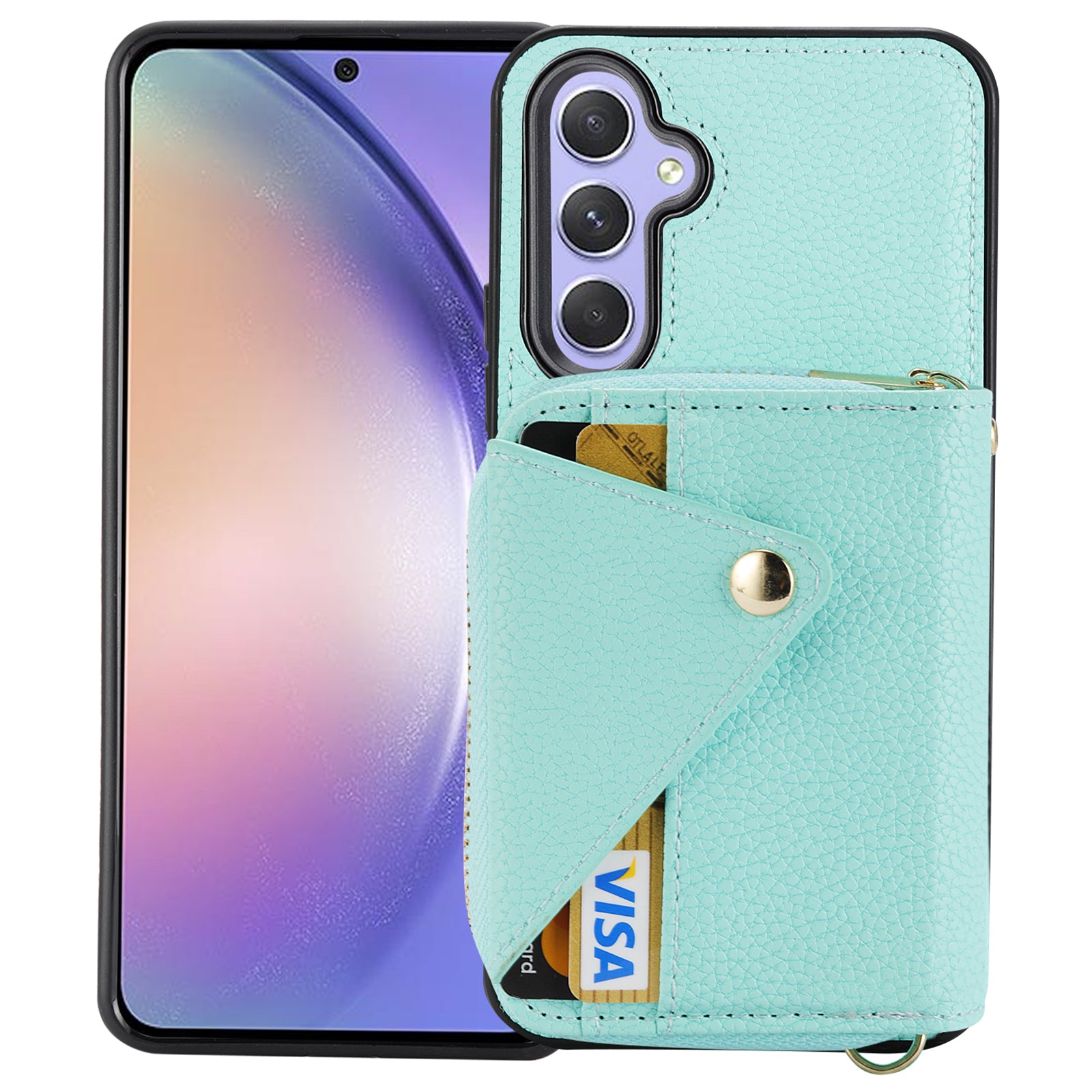For Samsung Galaxy A34 5G Case Zipper Wallet Leather RFID Blocking Phone Cover with Crossbody Strap