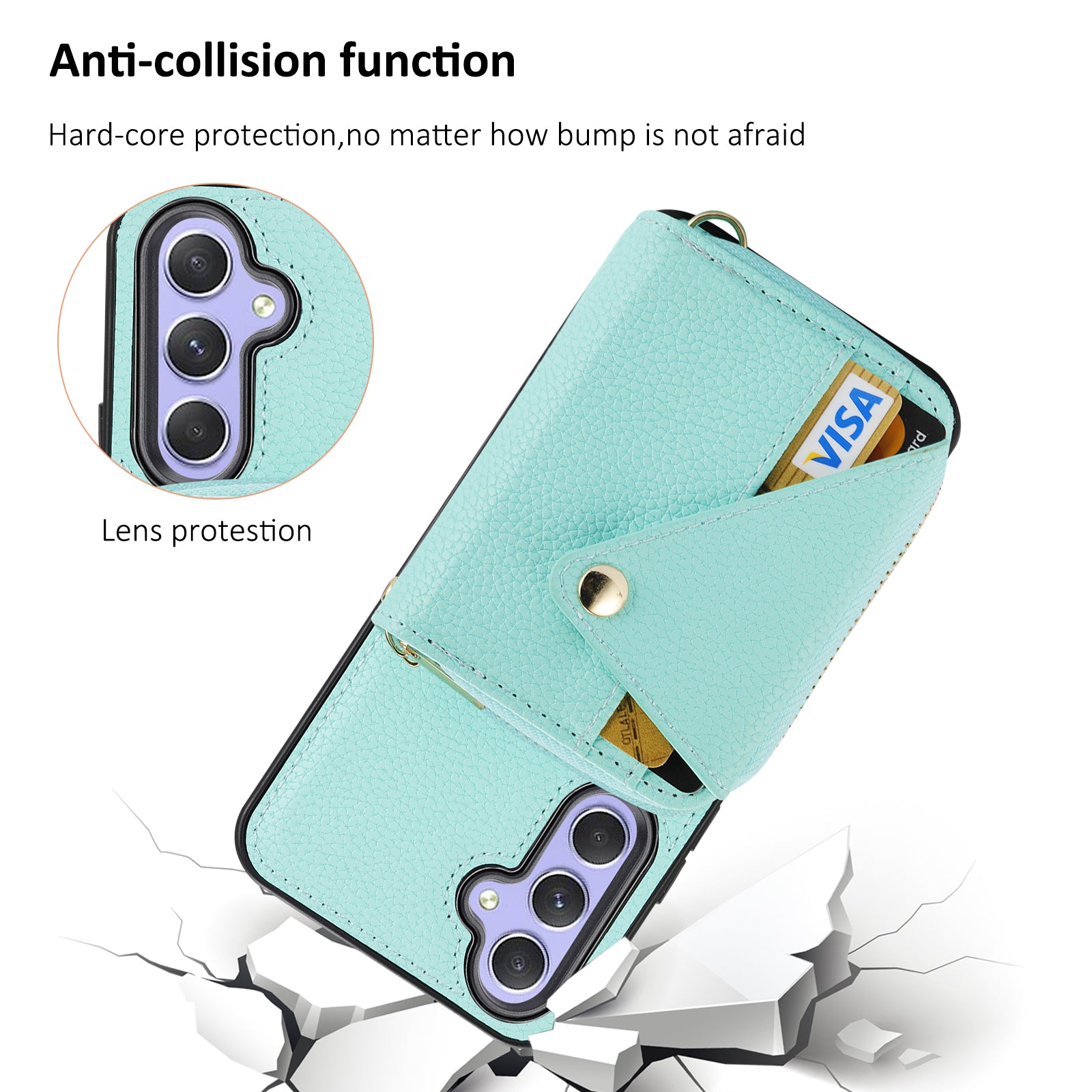 For Samsung Galaxy A34 5G Case Zipper Wallet Leather RFID Blocking Phone Cover with Crossbody Strap