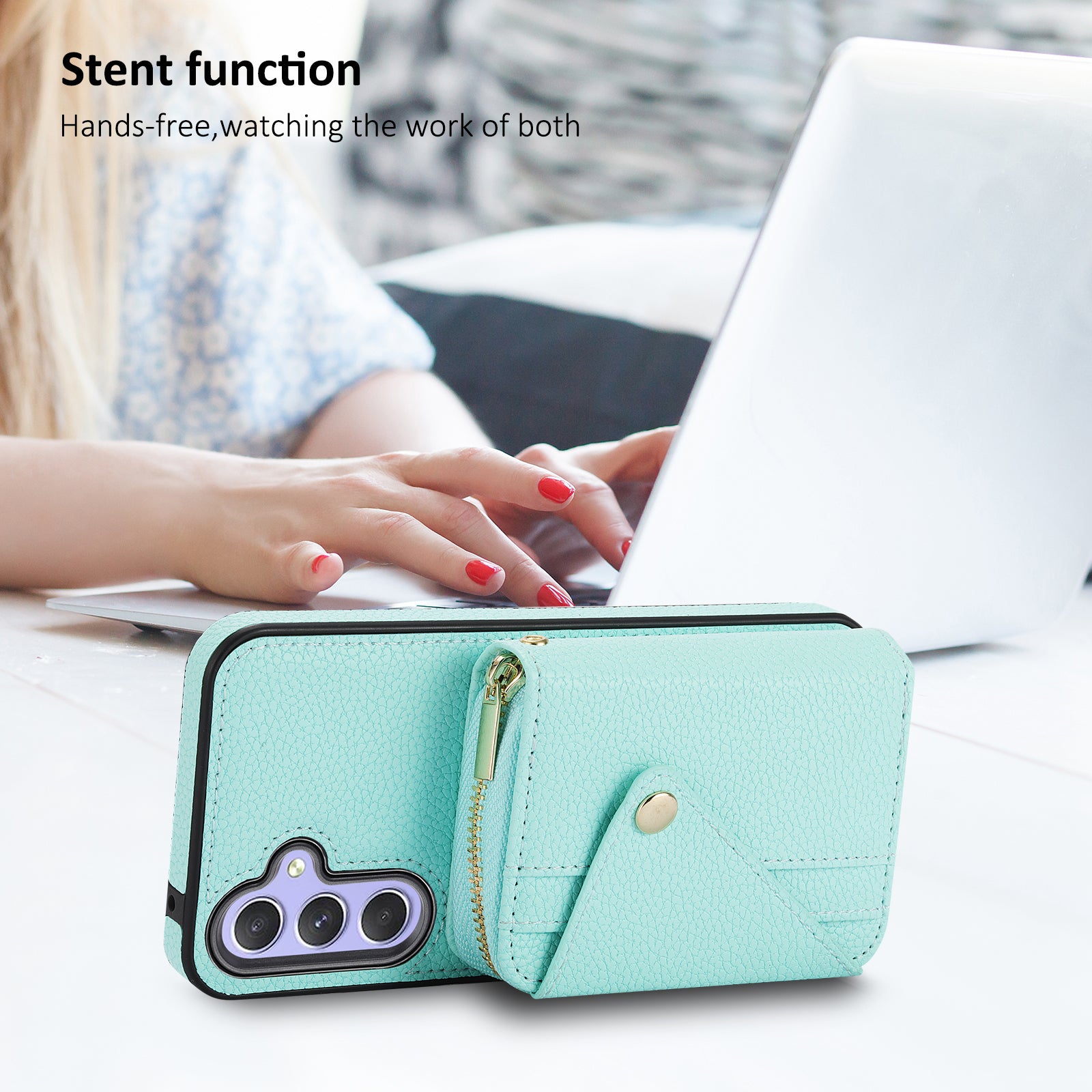 For Samsung Galaxy A34 5G Case Zipper Wallet Leather RFID Blocking Phone Cover with Crossbody Strap