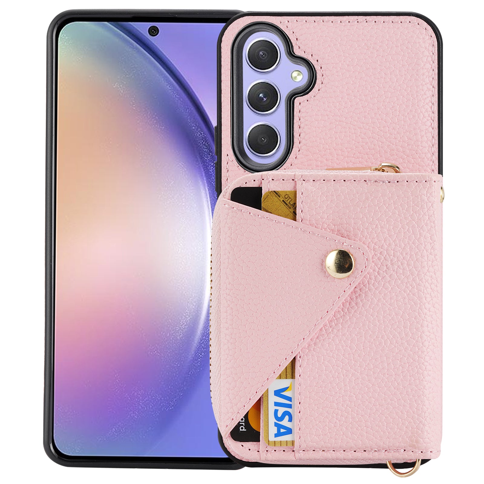 For Samsung Galaxy A34 5G Case Zipper Wallet Leather RFID Blocking Phone Cover with Crossbody Strap