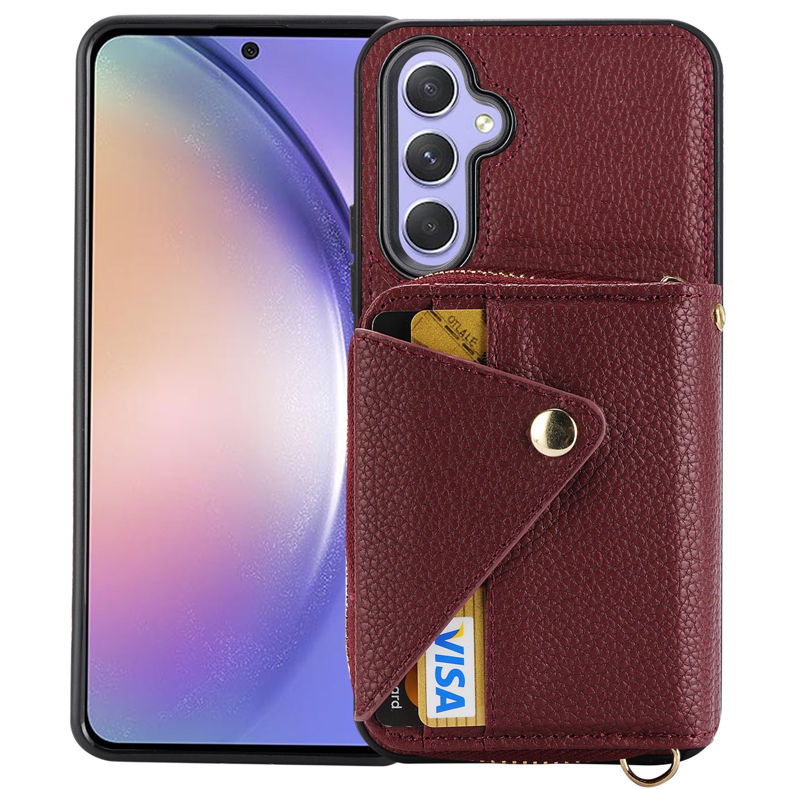 For Samsung Galaxy A34 5G Case Zipper Wallet Leather RFID Blocking Phone Cover with Crossbody Strap